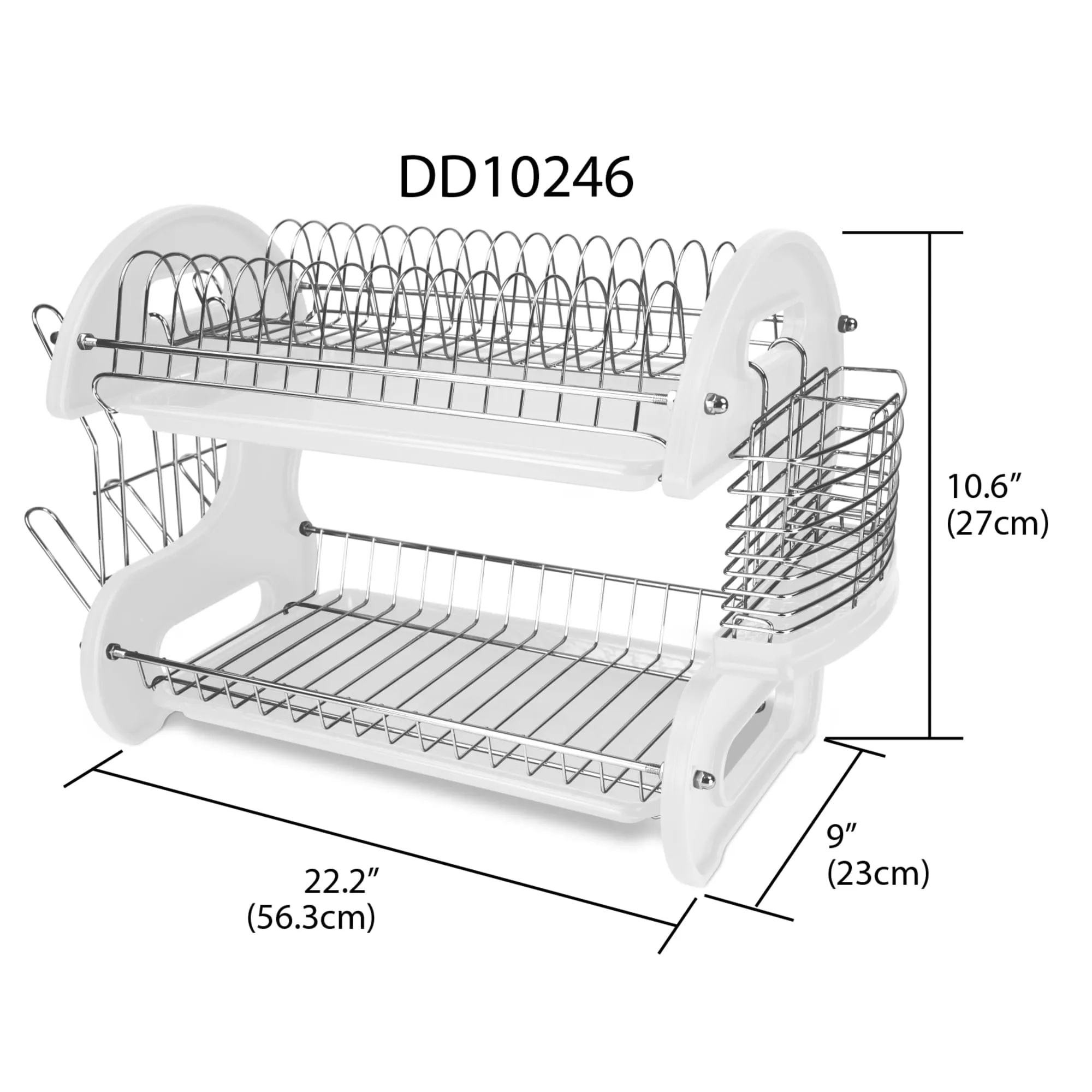 2 Tier Plastic Dish Drainer, White