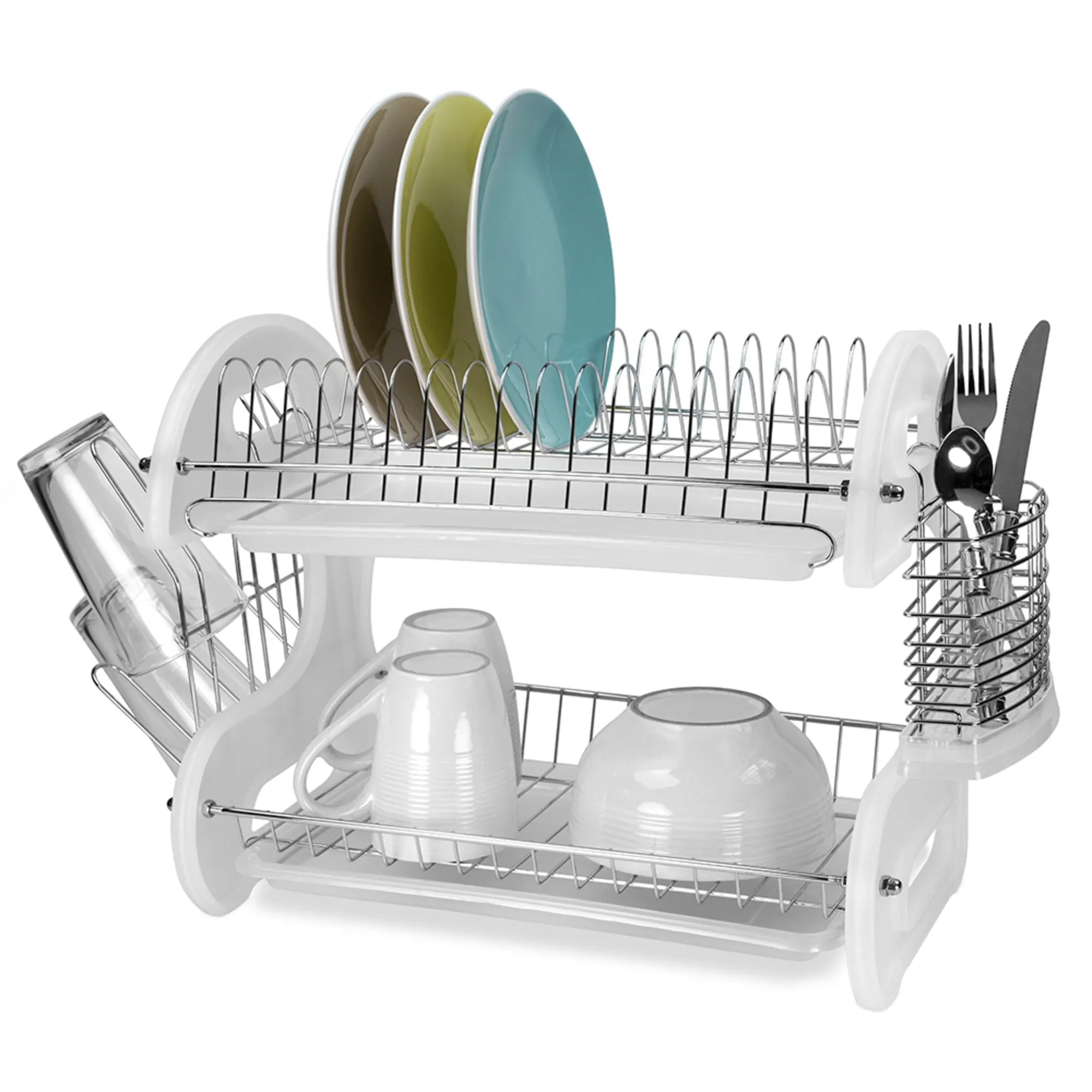 2 Tier Plastic Dish Drainer, White