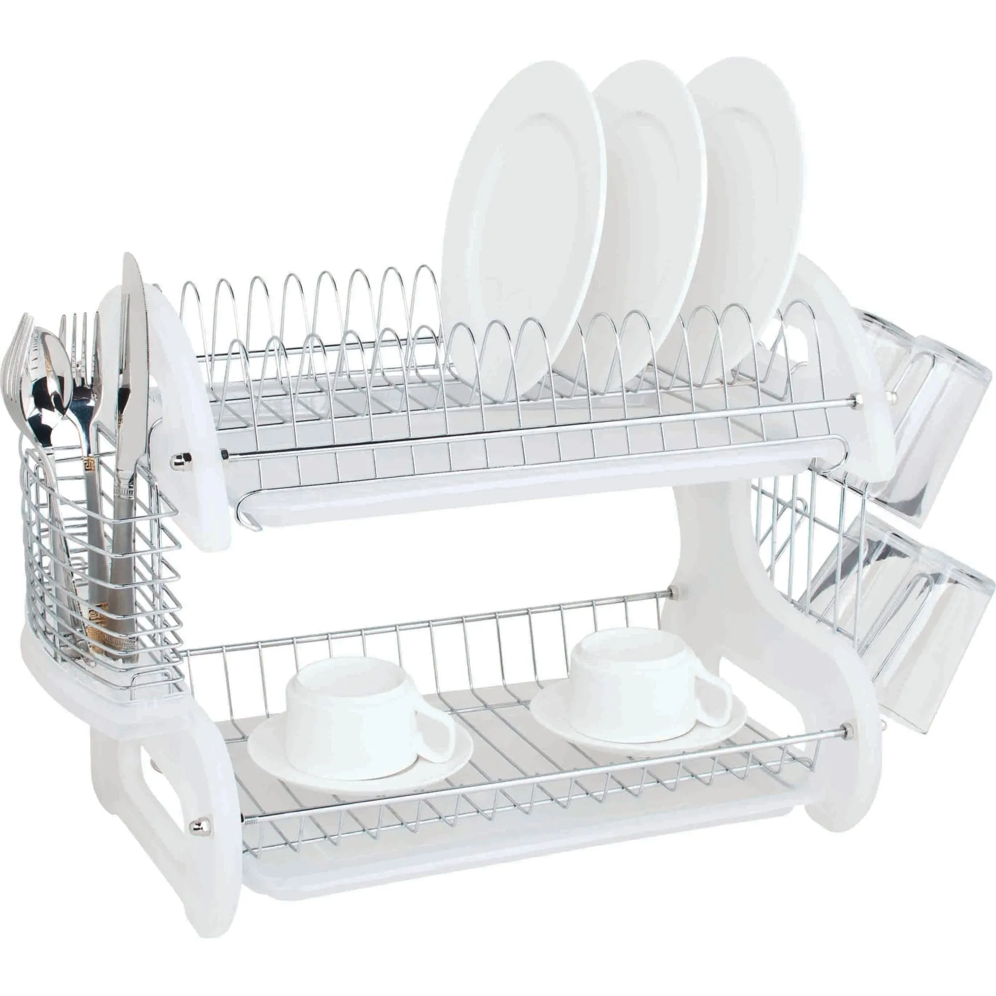 2 Tier Plastic Dish Drainer, White