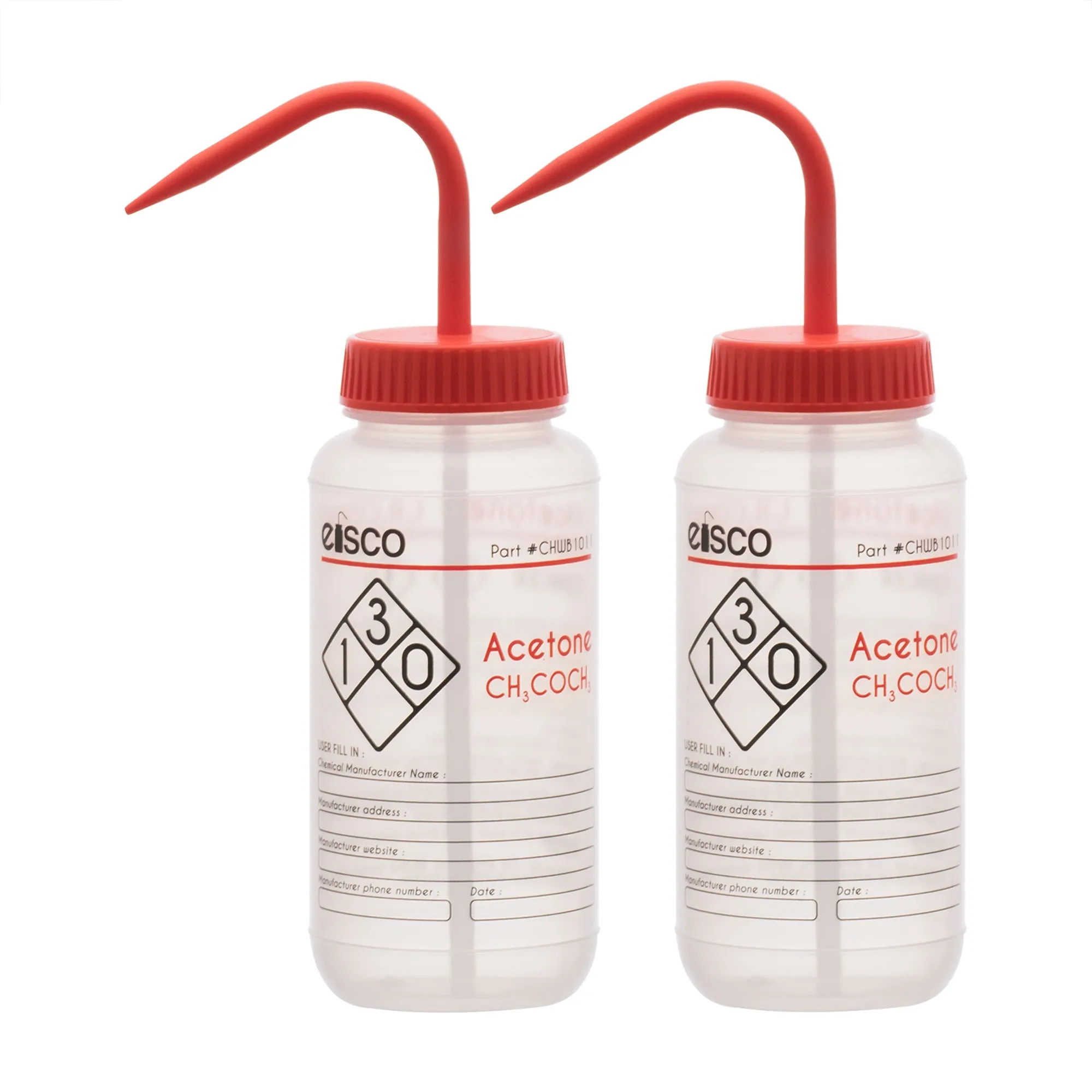2PK Performance Plastic Wash Bottle, Acetone, 500 ml - Labeled (2 Color)