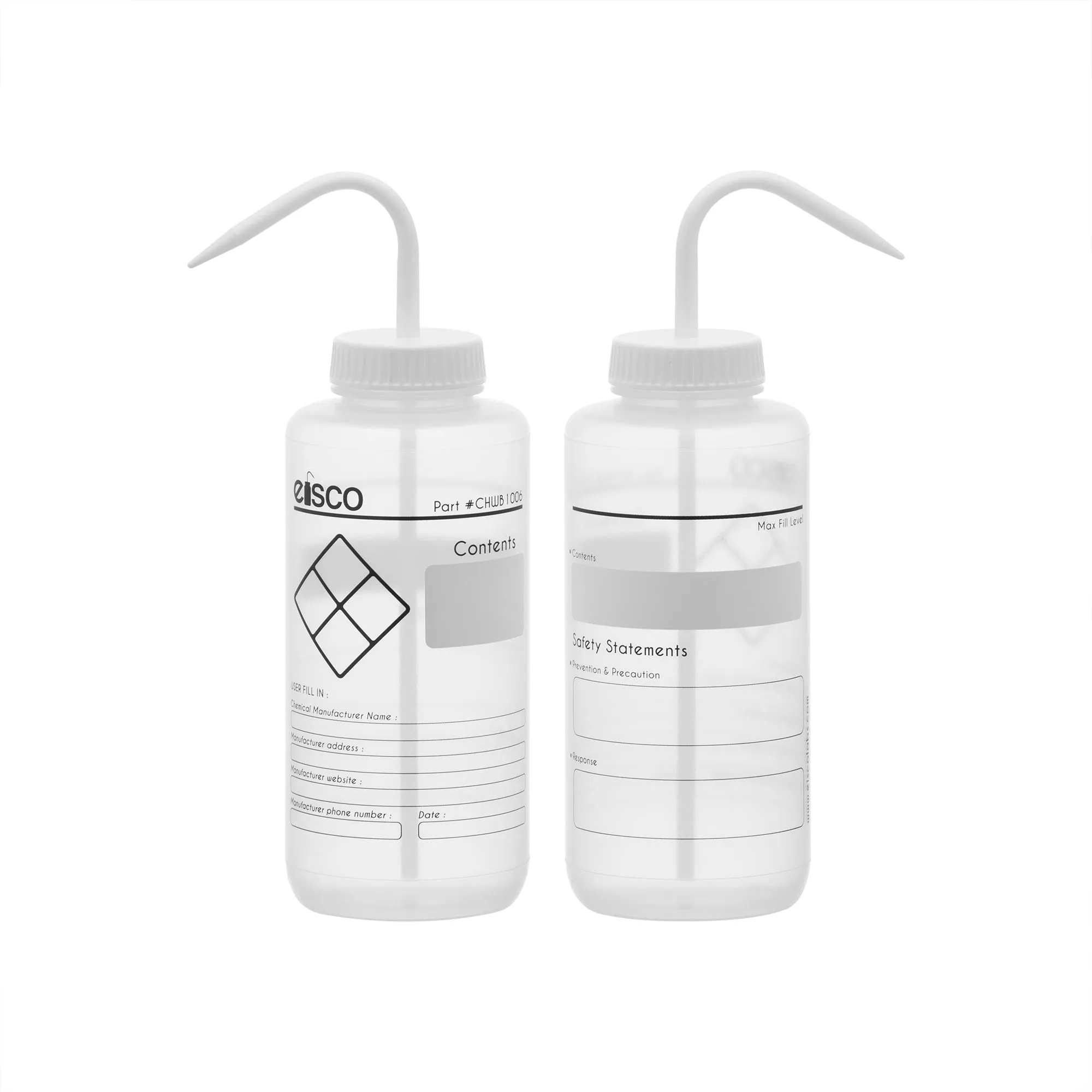 2PK Performance Plastic Wash Bottle, Blank Label, 1000 ml