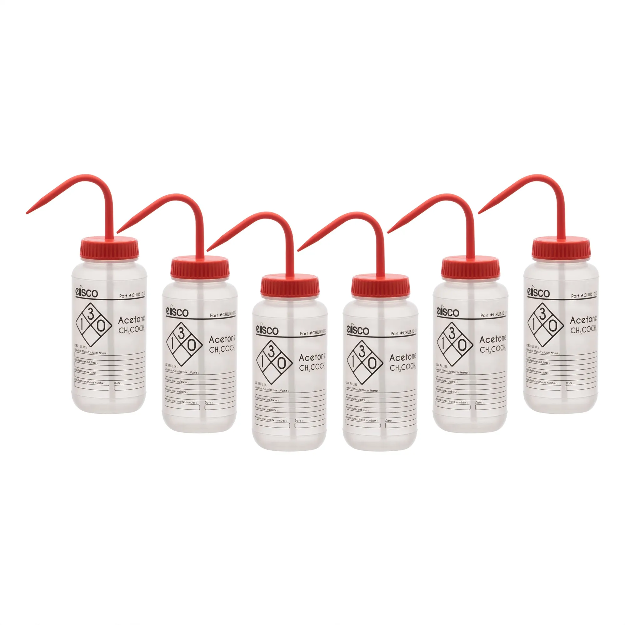 6PK Performance Plastic Wash Bottle, Acetone, 500 ml - Labeled (1 Color)