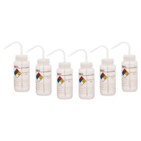6PK Performance Plastic Wash Bottle, Distilled Water, 500 ml - Labeled (4 Color)