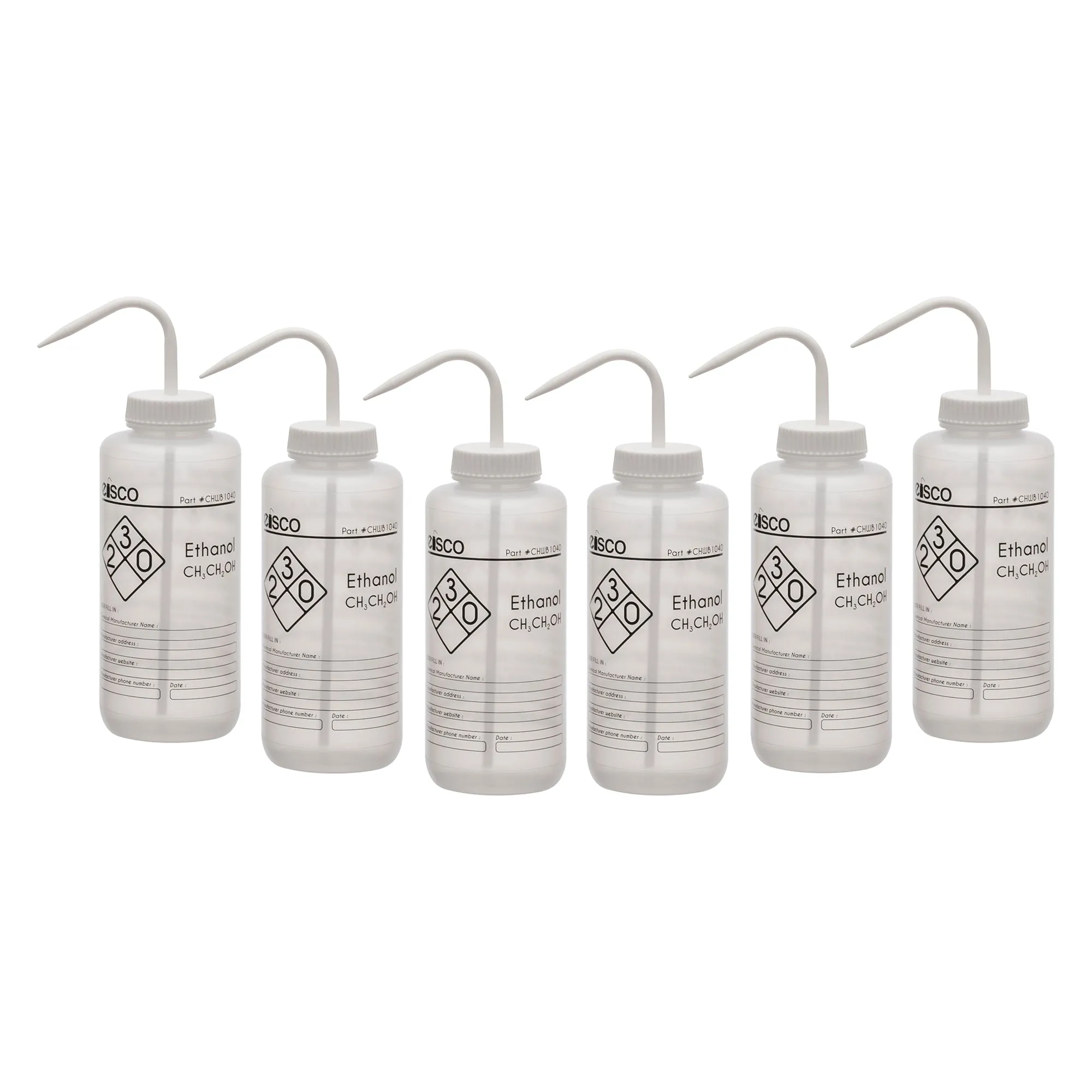 6PK Performance Plastic Wash Bottle, Ethanol, 1000 ml - Labeled (1 Color)