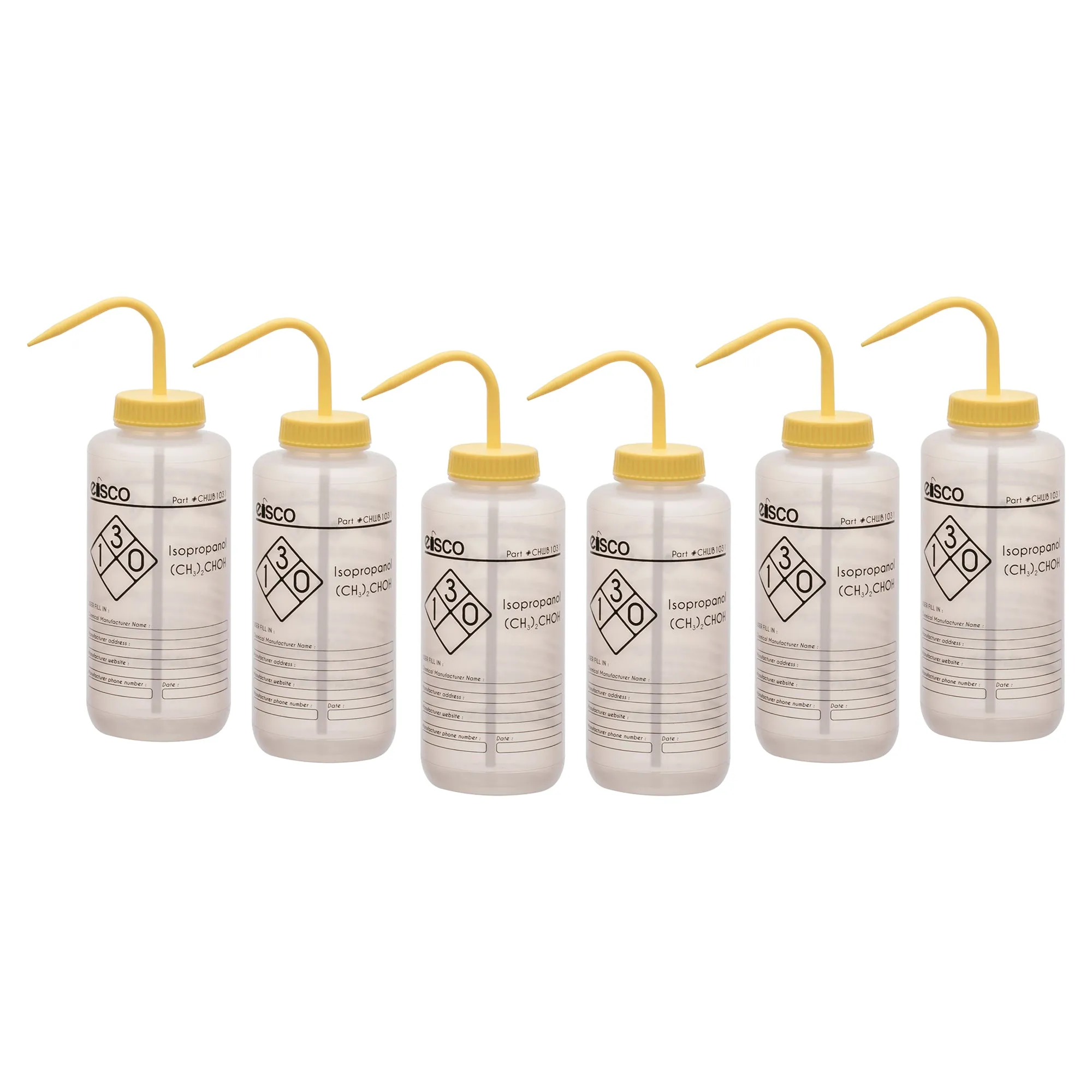 6PK Performance Plastic Wash Bottle, Isopropanol, 1000 ml - Labeled (1 Color)