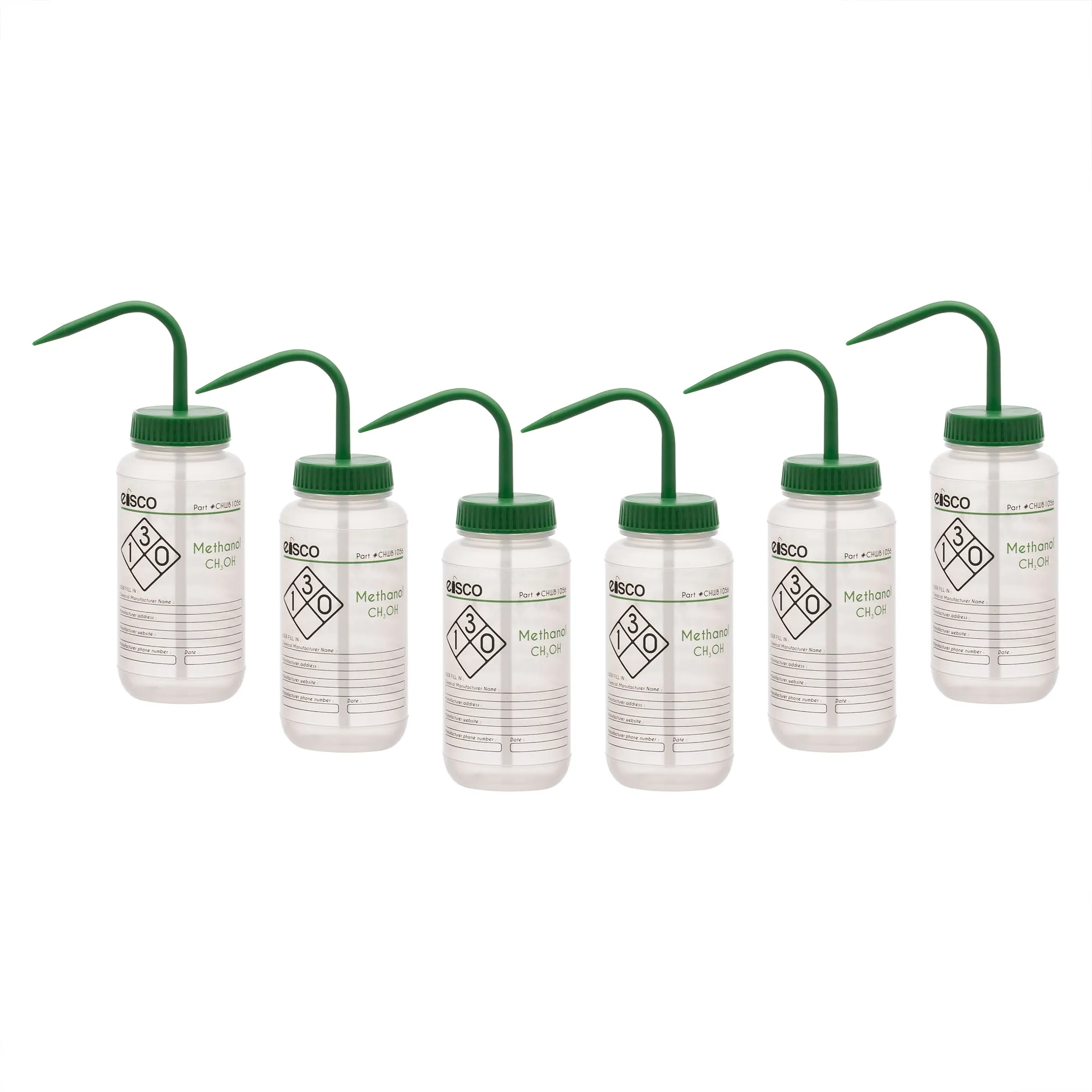 6PK Performance Plastic Wash Bottle, Methanol, 500 ml - Labeled (2 Color)