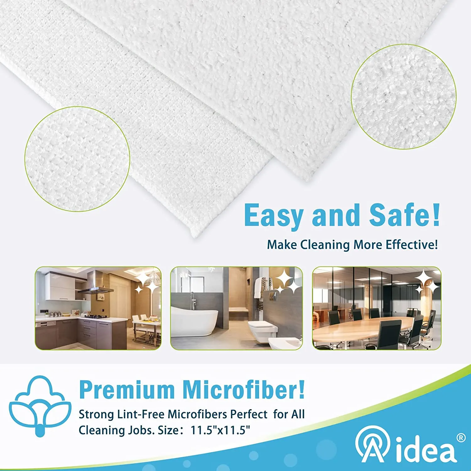 AIDEA Microfiber Cleaning Cloths White-12Pack, Strong Water Absorption, Lint-Free, Scratch-Free, Streak-Free, Dish Towels White (11.5in.x 11.5in.)