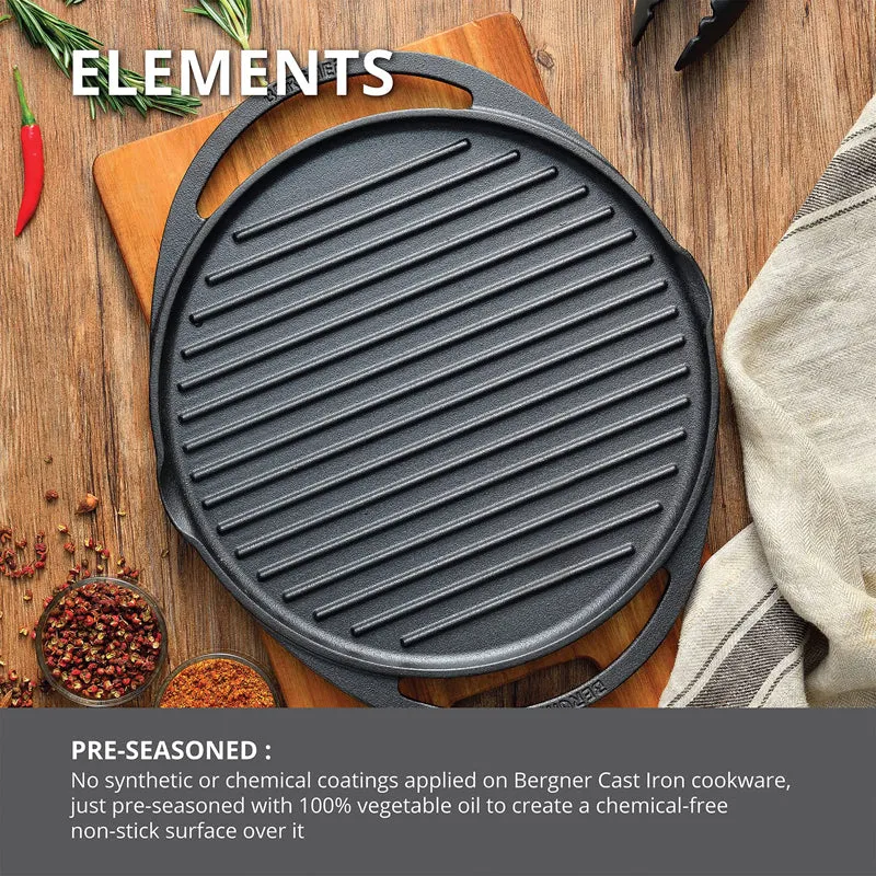 Bergner Elements Pre-Seasoned Cast Iron Grill Pan (Olive Green) - 30 CM