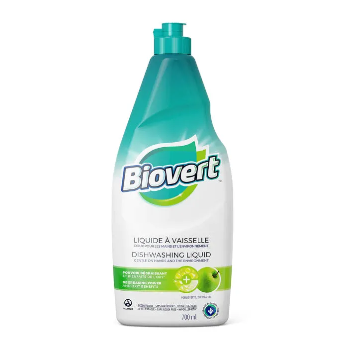 Biovert - Dishwashing Liquid Green Apple, 23.7 Floz (Pack of 12)
