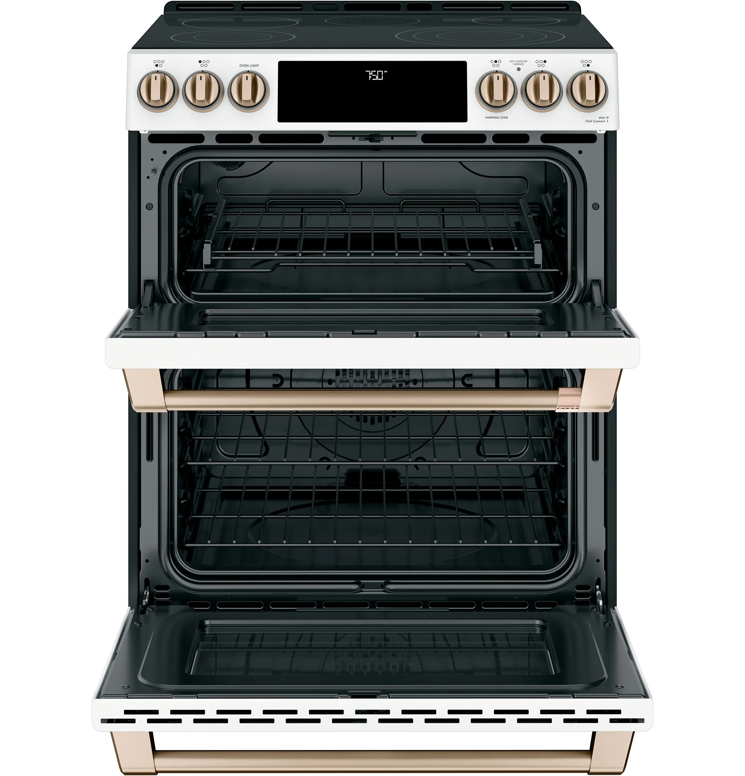 Café™ Matte White 30" Slide-In Front Control Radiant and Convection Double Oven Range (6.7 Cu.Ft) - CCES750P4MW2