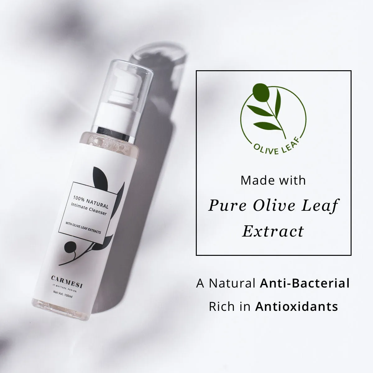 CARMESI 100% Natural Anti-Bacterial Intimate Cleanser for Women with Olive Leaf Extracts (100 ml)