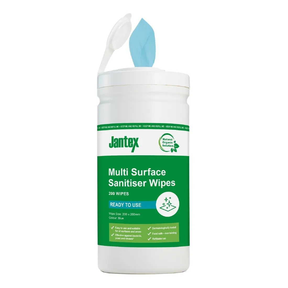 CH650 Jantex Green Surface Sanitiser Wipes Starter Tub 200mm (Pack of 200)