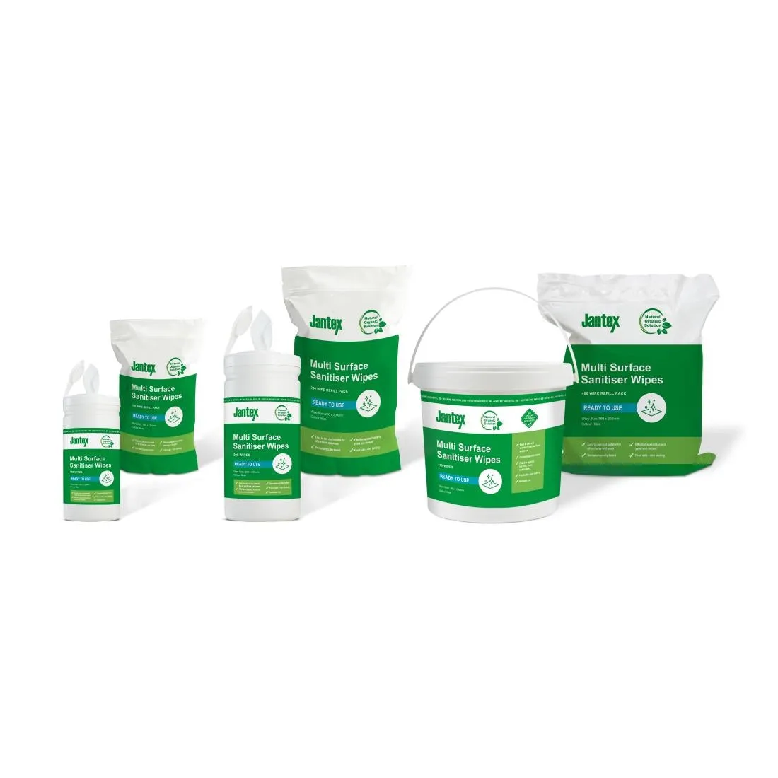 CH650 Jantex Green Surface Sanitiser Wipes Starter Tub 200mm (Pack of 200)