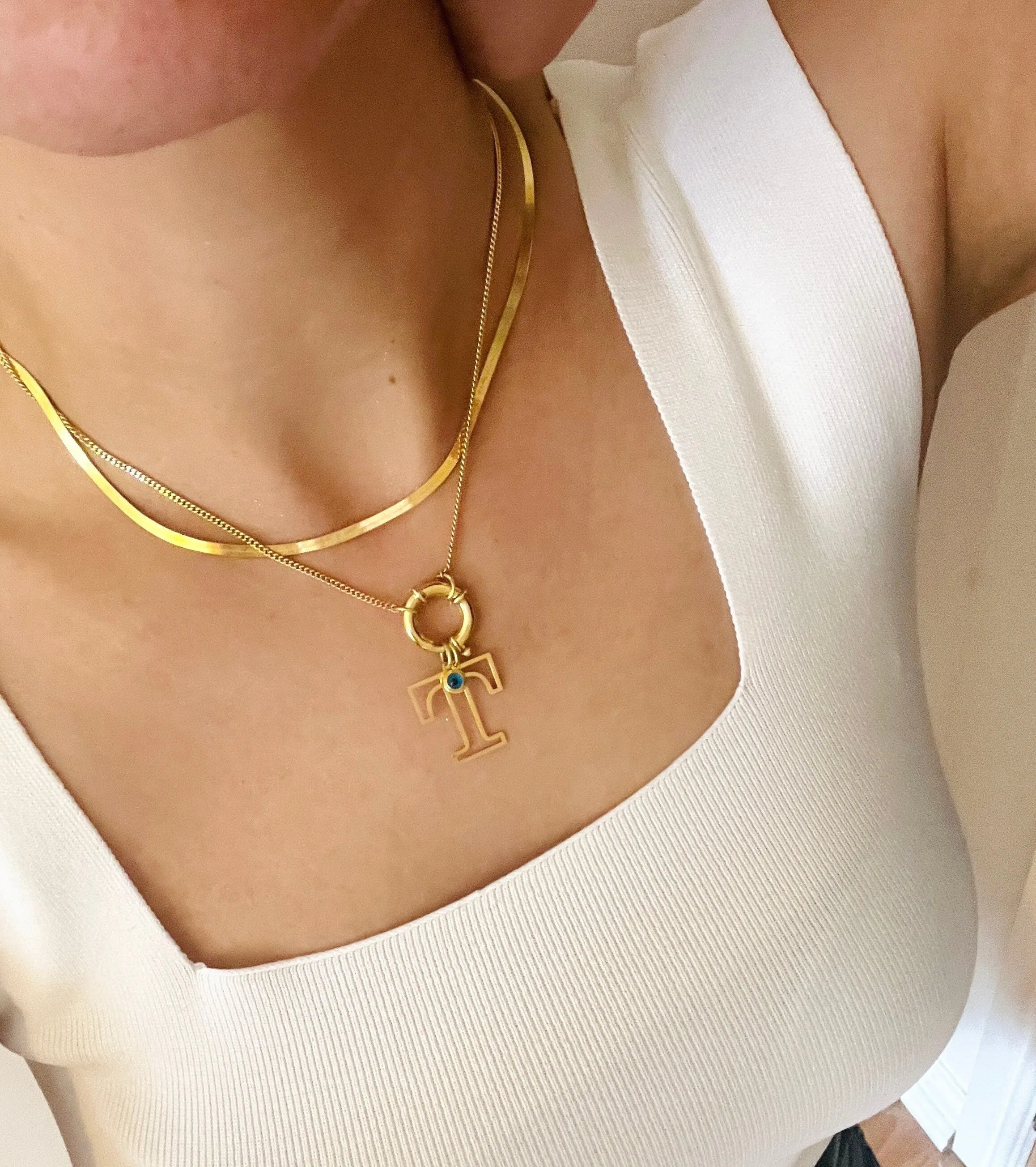 Chunky initial Link Necklace| initial charm| Gold Chunky Letter Necklace| Handmade Custom Letter Necklace| Personalized inital Charm Jewelry