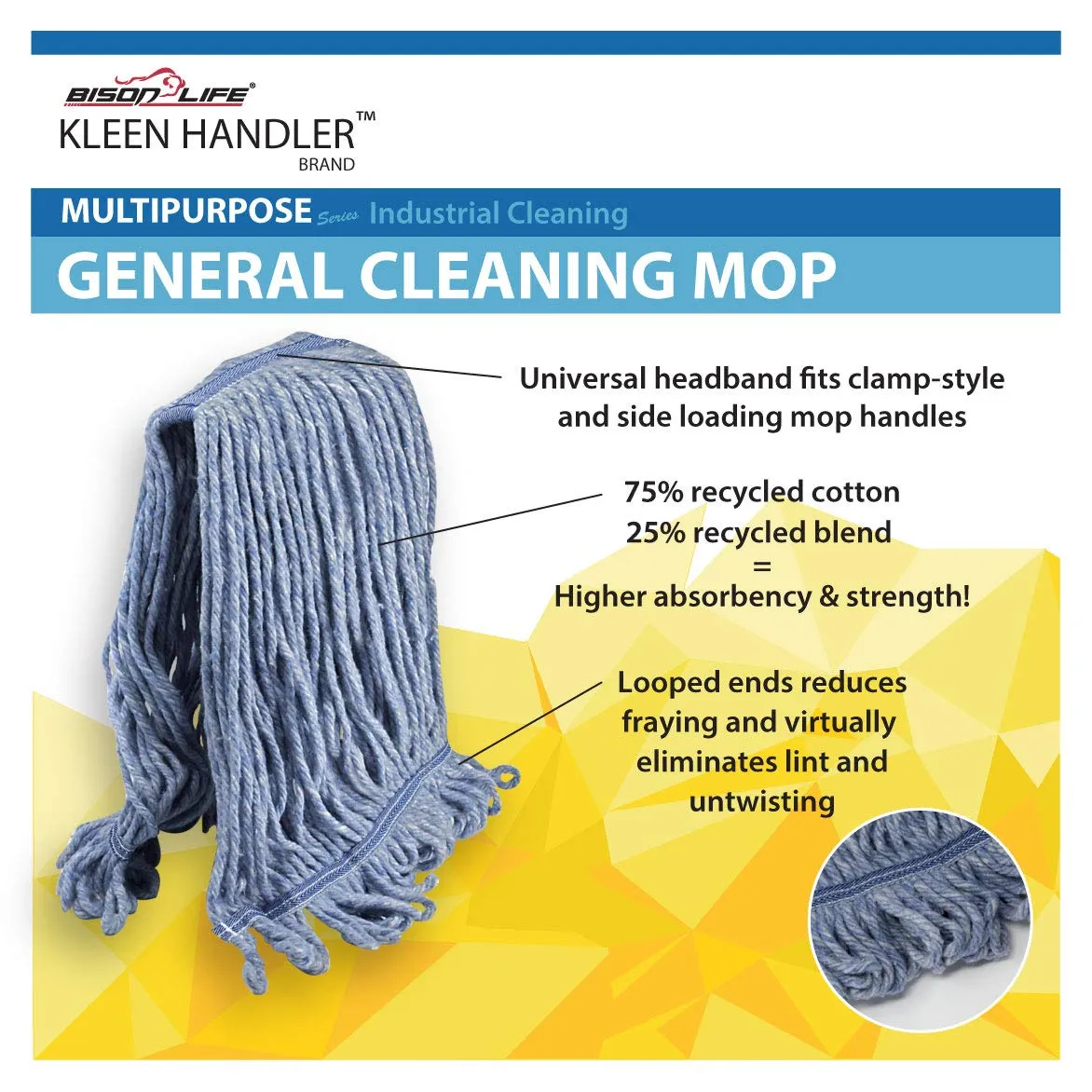 Commercial Headband Cotton Looped, End String Cleaning Mop Head Refill, Blue