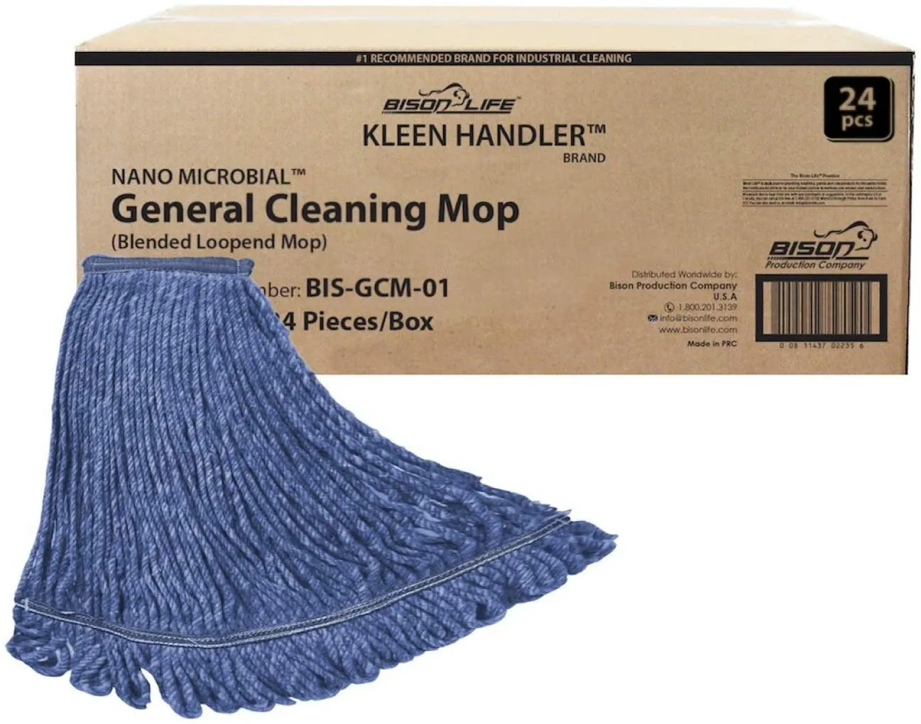 Commercial Headband Cotton Looped, End String Cleaning Mop Head Refill, Blue