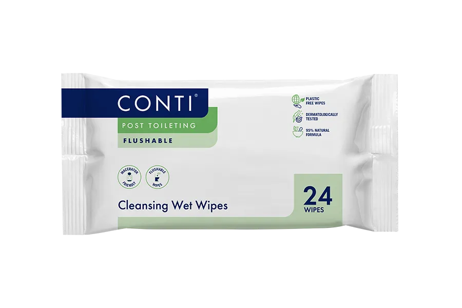 Conti® Post Toileting Cleansing Wet Wipes - Fragrance Free - 24 Wipes
