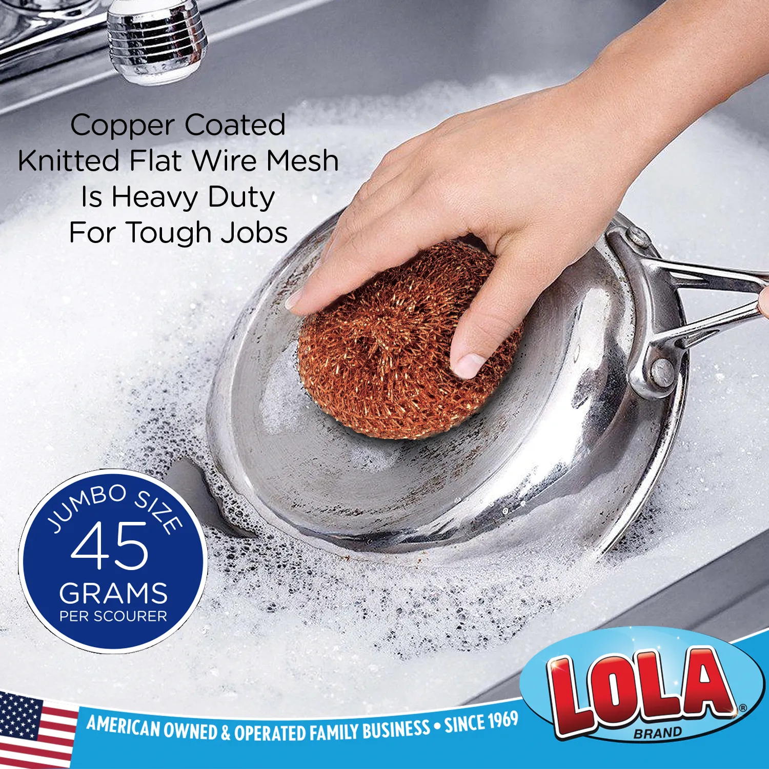 Copper Mesh Scourer, size 3.5" x 3.5" x 1.25", for Heavy Duty Jobs
