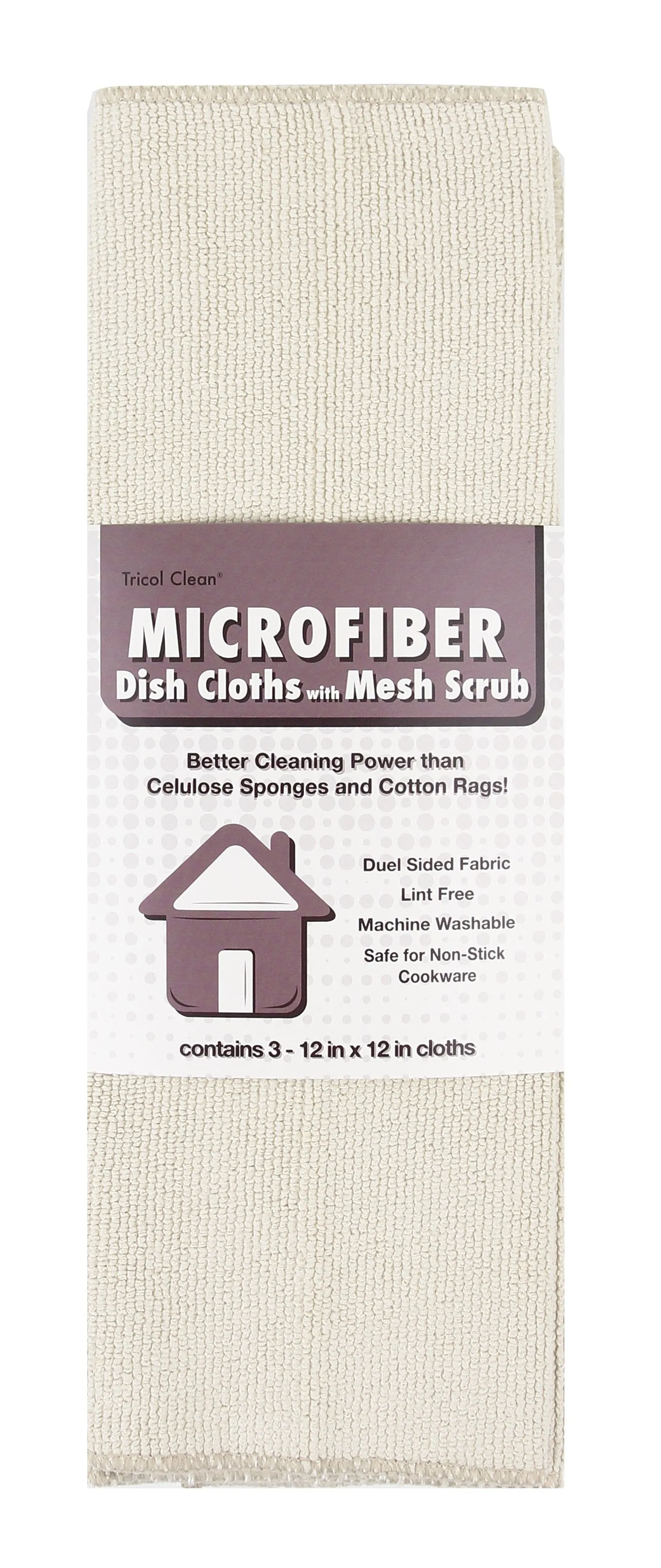 Extra Strength Dish Cloths with Mesh Scrub, 3 Pack, Khaki