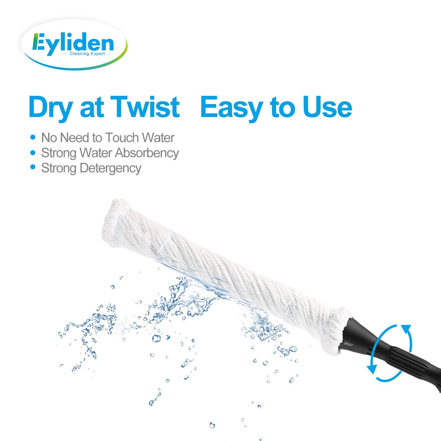 Eyliden Mop with 2 Reusable Heads, Easy Wringing Twist Mop, with 57.5 inch Long Handle, Wet Mops for Floor Cleaning, Commercial Household Clean Hardwood, Vinyl, Tile, and More (Silver, Red, Blue, Grey)