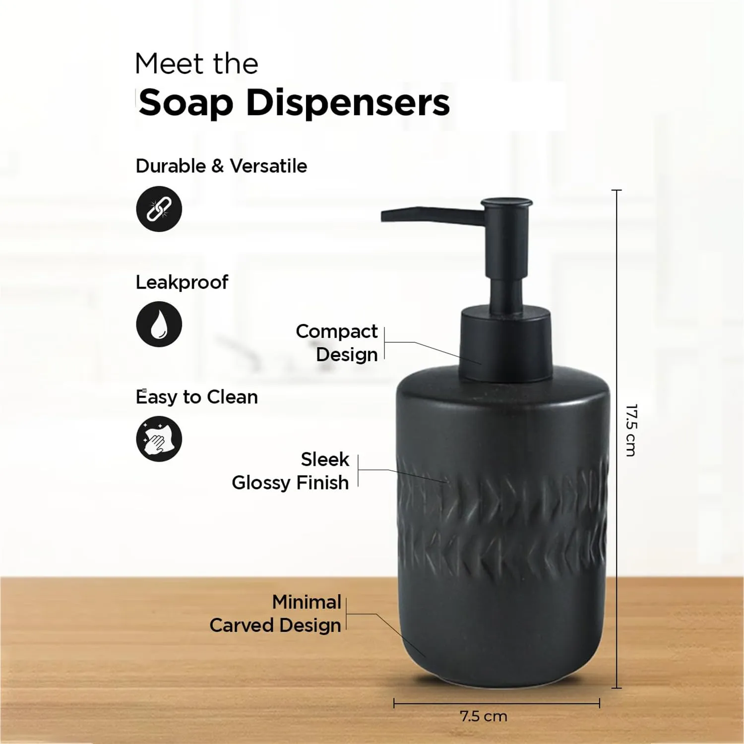 Homestic Liquid Soap Dispenser | Handwash Soap Dispenser | Soap Dispenser for Wash Basin | Shampoo Dispenser Bottle | Bathroom Dispenser Bottle | 250 ML | Black