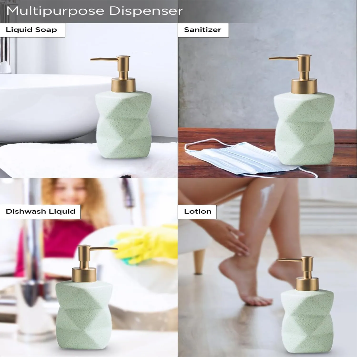 Homestic Liquid Soap Dispenser | Handwash Soap Dispenser | Soap Dispenser for Wash Basin | Shampoo Dispenser Bottle | Bathroom Dispenser Bottle | 300 ML | Green