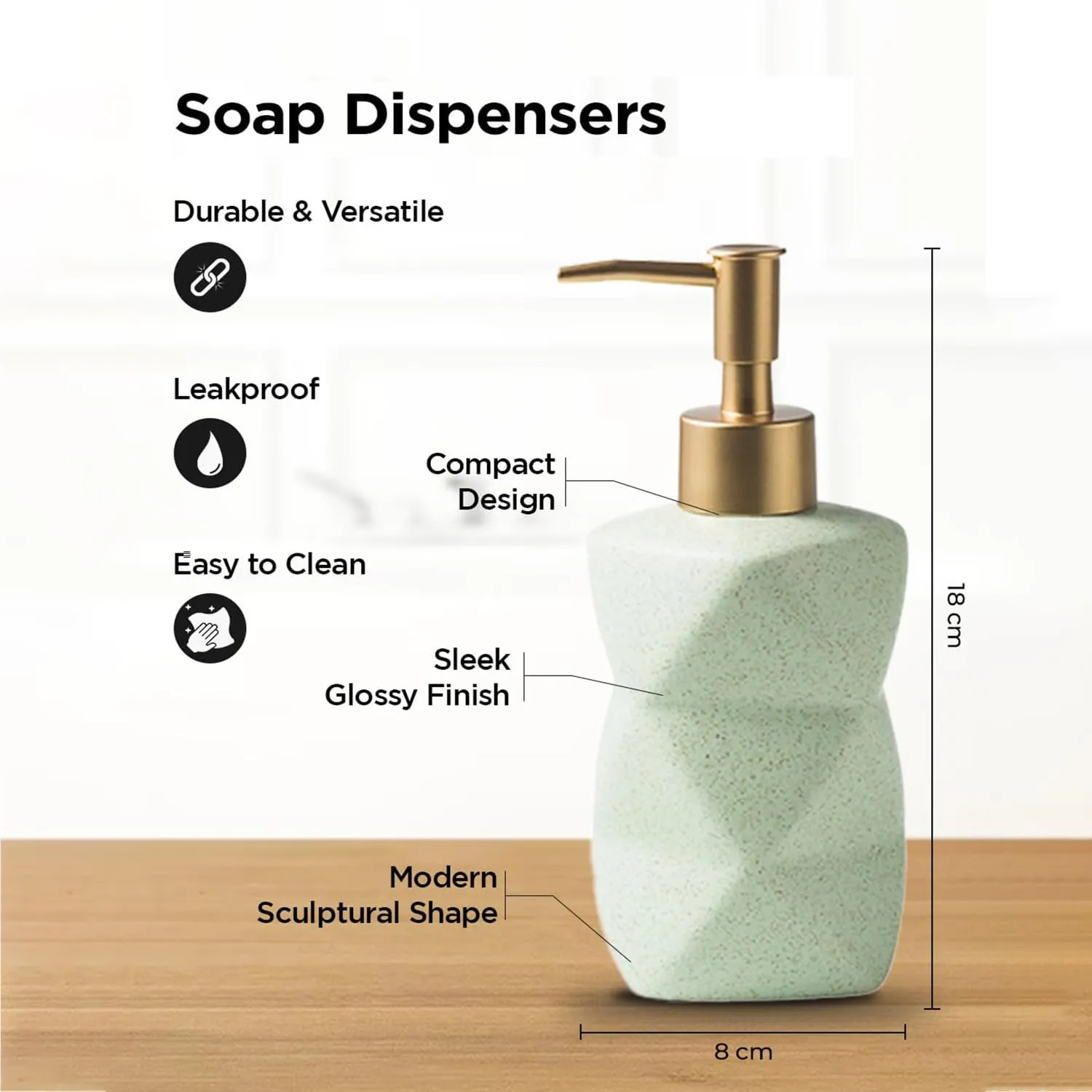 Homestic Liquid Soap Dispenser | Handwash Soap Dispenser | Soap Dispenser for Wash Basin | Shampoo Dispenser Bottle | Bathroom Dispenser Bottle | 300 ML | Green