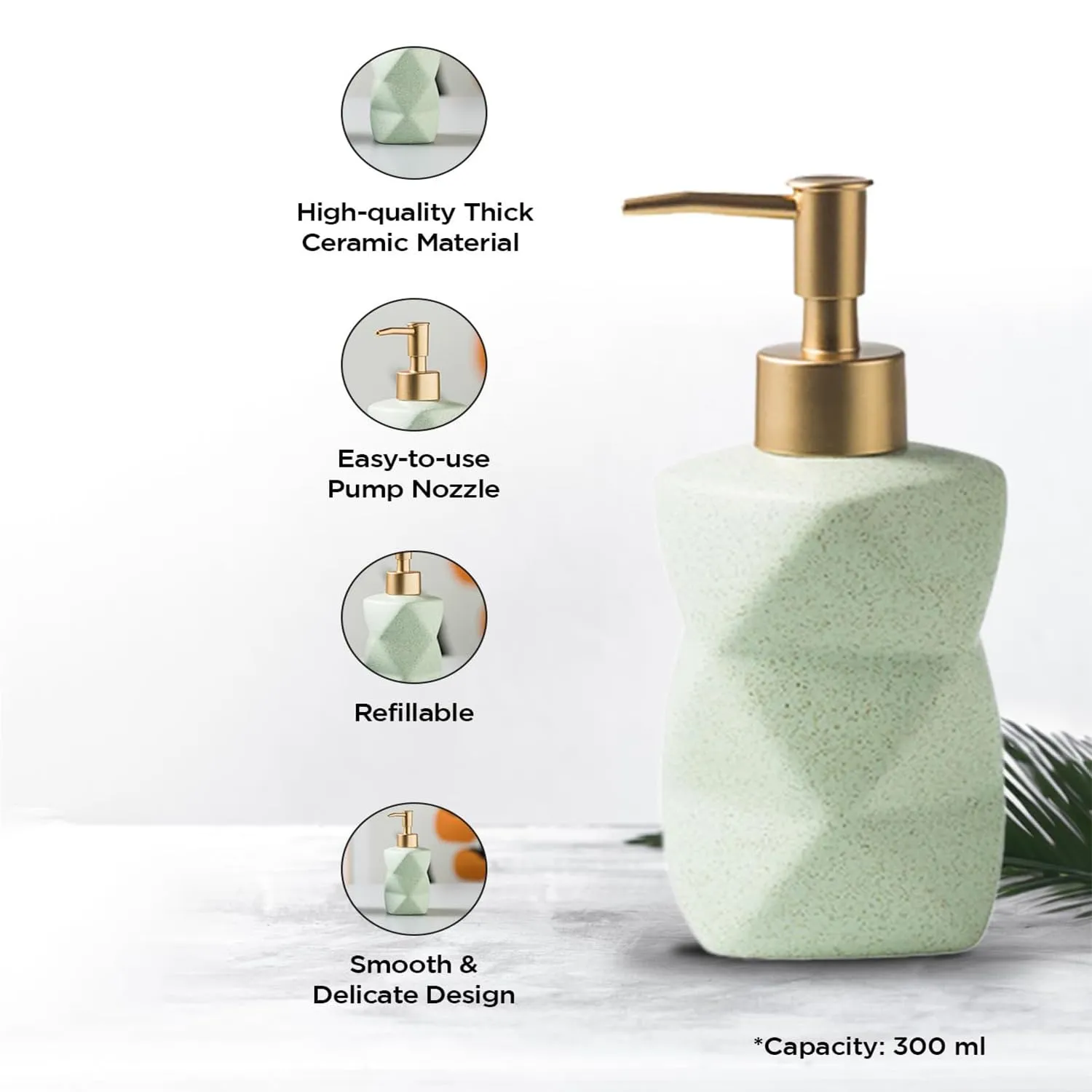 Homestic Liquid Soap Dispenser | Handwash Soap Dispenser | Soap Dispenser for Wash Basin | Shampoo Dispenser Bottle | Bathroom Dispenser Bottle | 300 ML | Green
