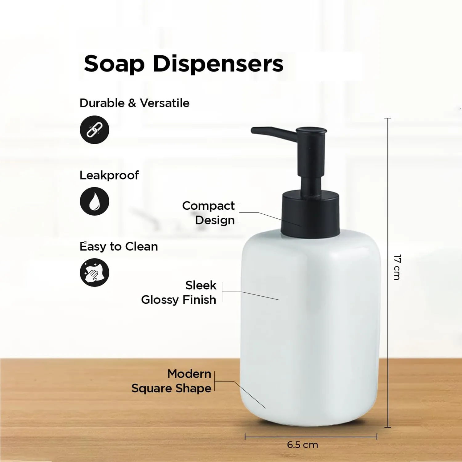 Homestic Liquid Soap Dispenser | Handwash Soap Dispenser | Soap Dispenser for Wash Basin | Shampoo Dispenser Bottle | Bathroom Dispenser Bottle | 300 ML | White