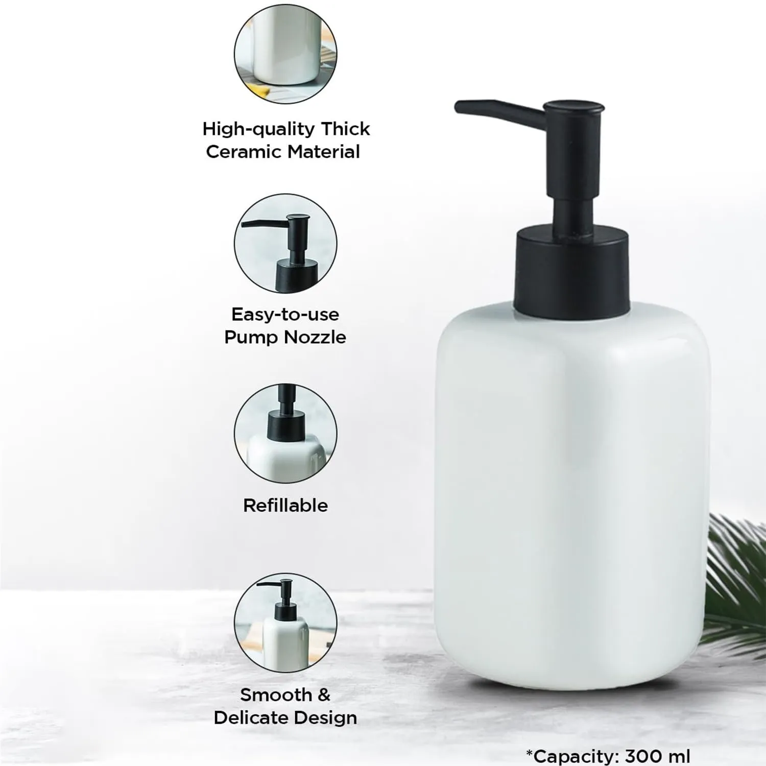 Homestic Liquid Soap Dispenser | Handwash Soap Dispenser | Soap Dispenser for Wash Basin | Shampoo Dispenser Bottle | Bathroom Dispenser Bottle | 300 ML | White