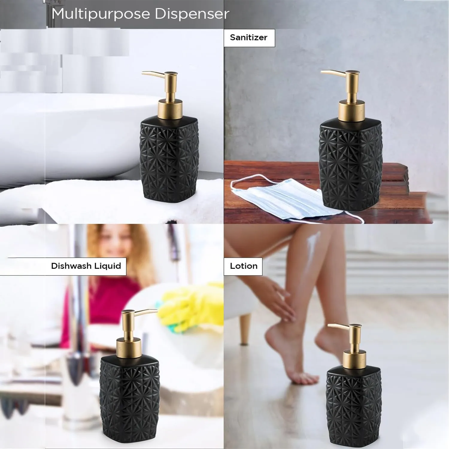 Homestic Liquid Soap Dispenser | Handwash Soap Dispenser | Soap Dispenser for Wash Basin | Shampoo Dispenser Bottle | Bathroom Dispenser Bottle | 310 ML | Black