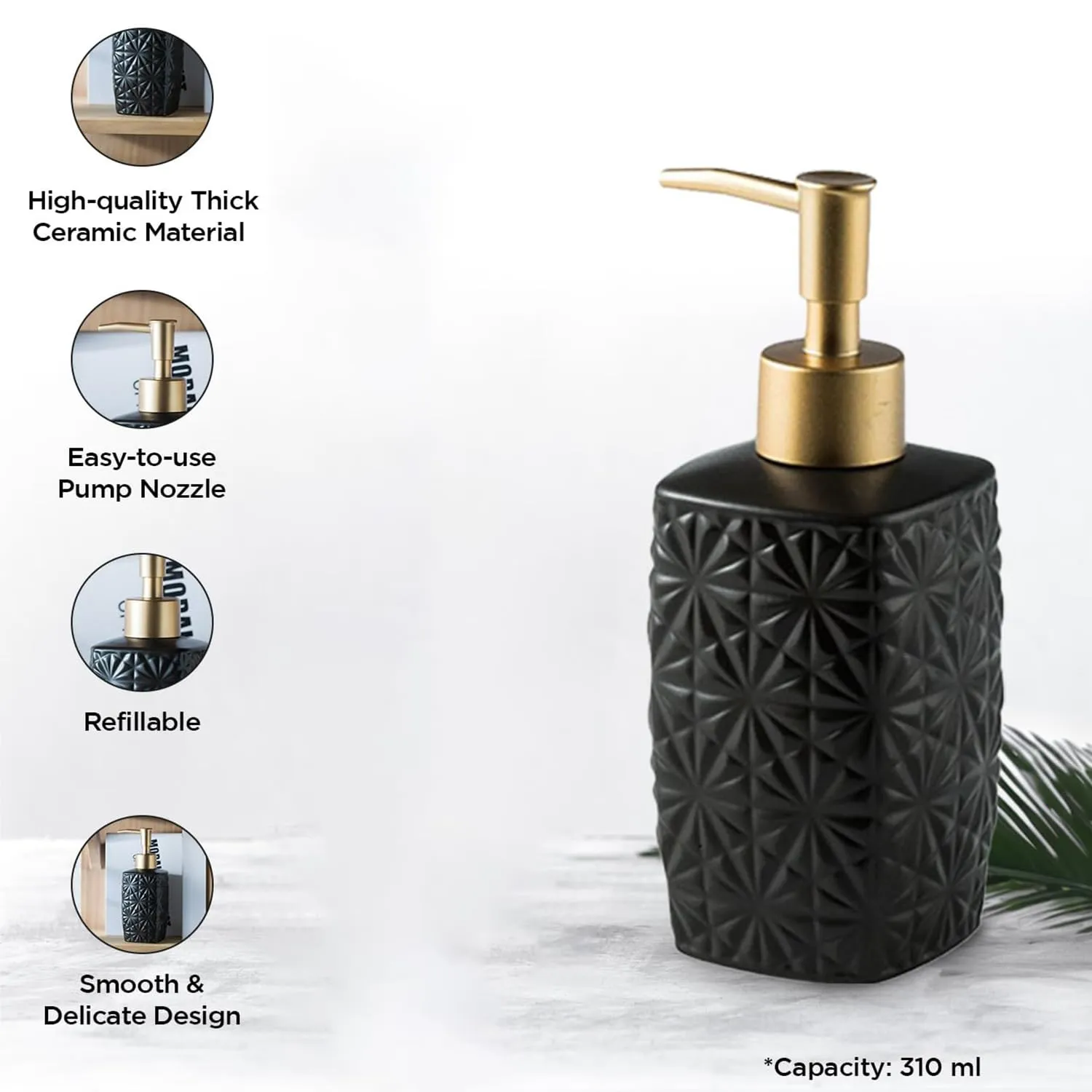 Homestic Liquid Soap Dispenser | Handwash Soap Dispenser | Soap Dispenser for Wash Basin | Shampoo Dispenser Bottle | Bathroom Dispenser Bottle | 310 ML | Black