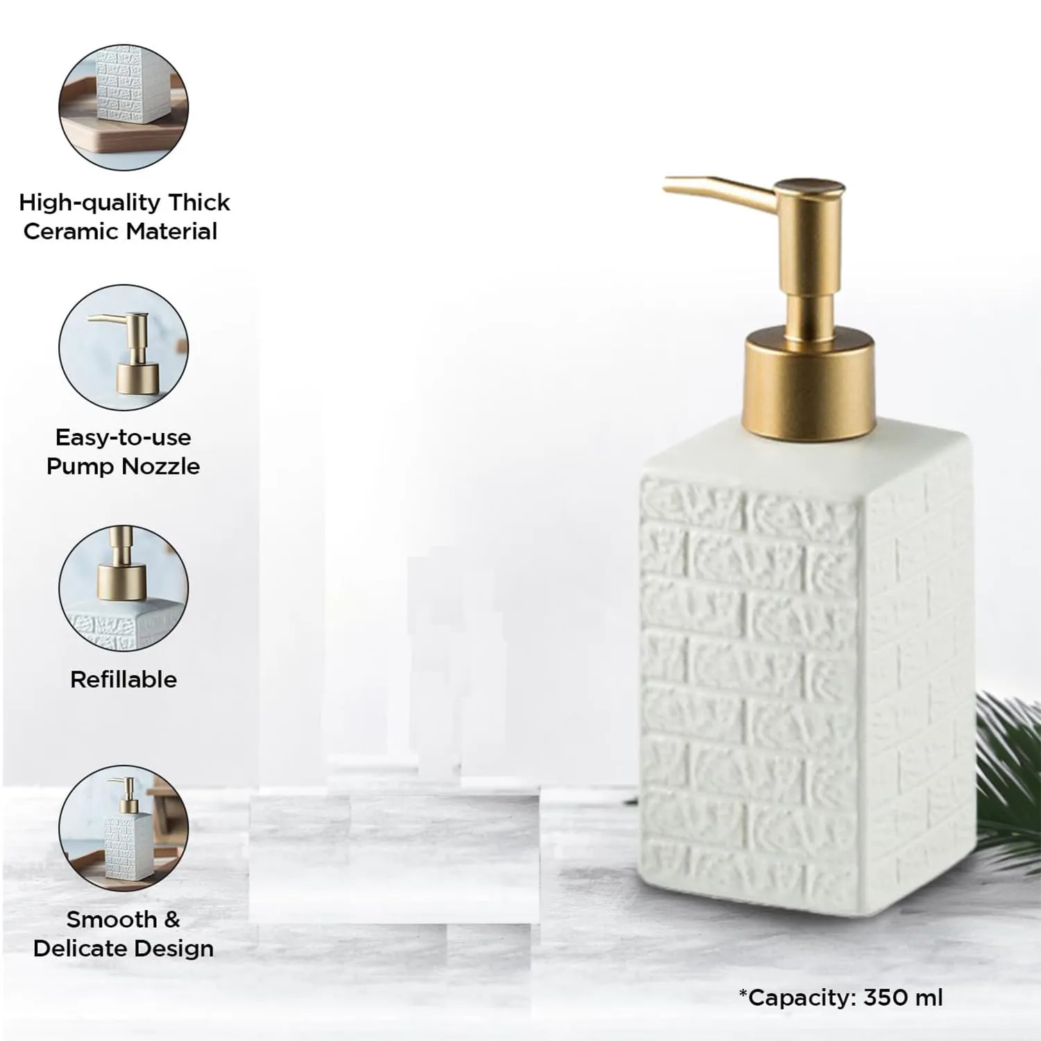 Homestic Liquid Soap Dispenser | Handwash Soap Dispenser | Soap Dispenser for Wash Basin | Shampoo Dispenser Bottle | Bathroom Dispenser Bottle | 350 ML | White