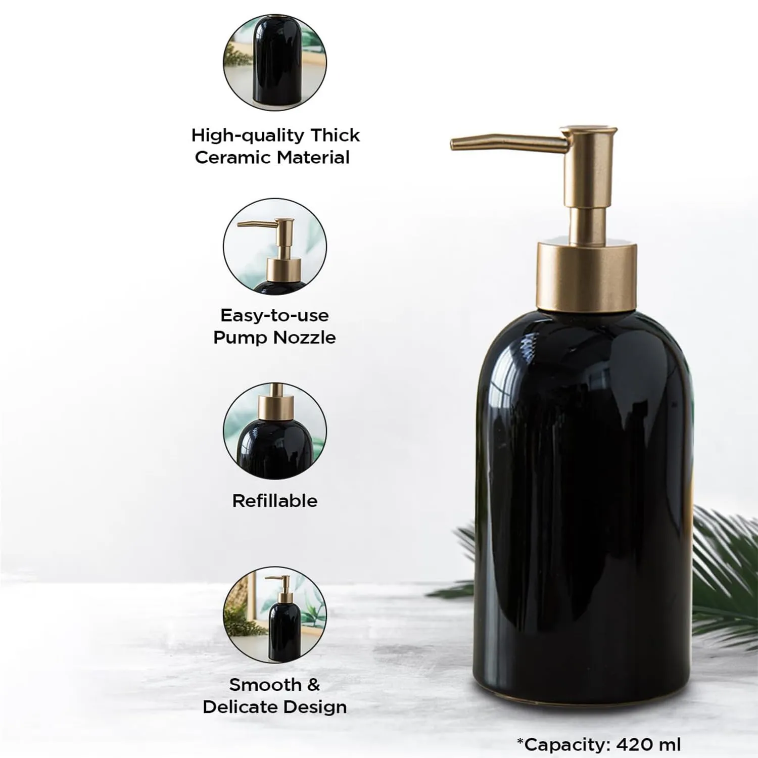 Homestic Liquid Soap Dispenser | Handwash Soap Dispenser | Soap Dispenser for Wash Basin | Shampoo Dispenser Bottle | Bathroom Dispenser Bottle | 420 ML | Black