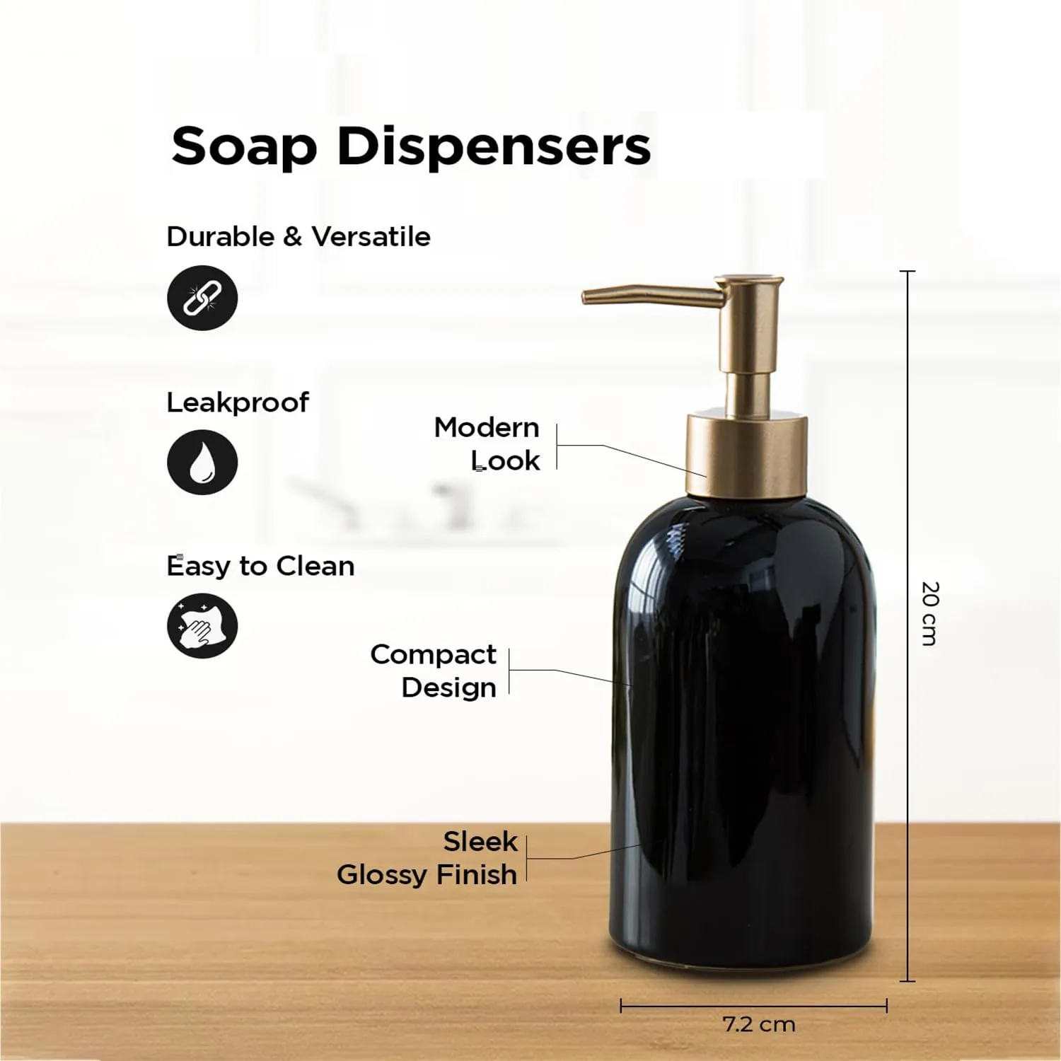 Homestic Liquid Soap Dispenser | Handwash Soap Dispenser | Soap Dispenser for Wash Basin | Shampoo Dispenser Bottle | Bathroom Dispenser Bottle | 420 ML | Black