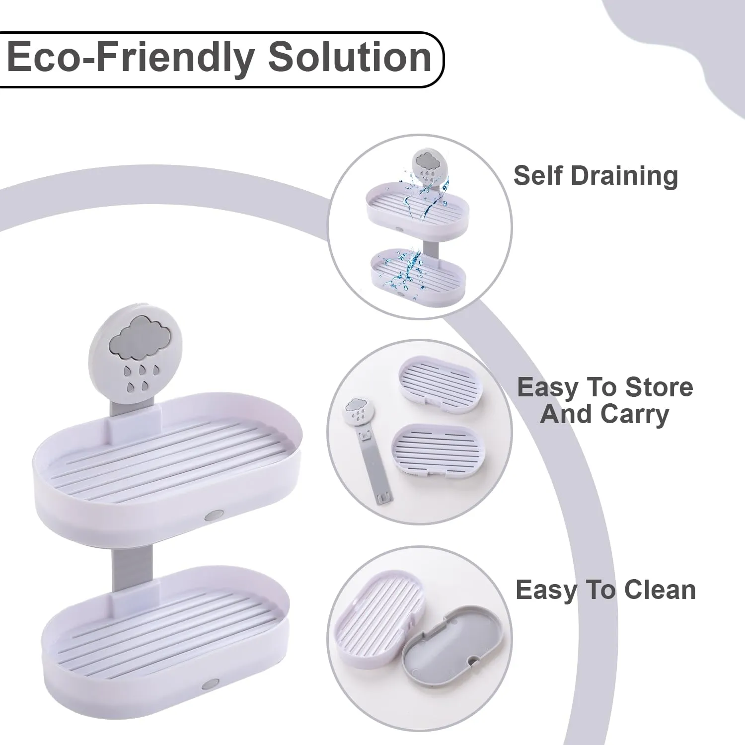 Homestic Soap Holder | 2-Tier Bathroom Soap Tray | Soap Holder for Kitchen Sink | Wash Basin Soap Holder | Hanging Sink Organizer Plate | Self Adheshive Soap Holder | 9658WH | White