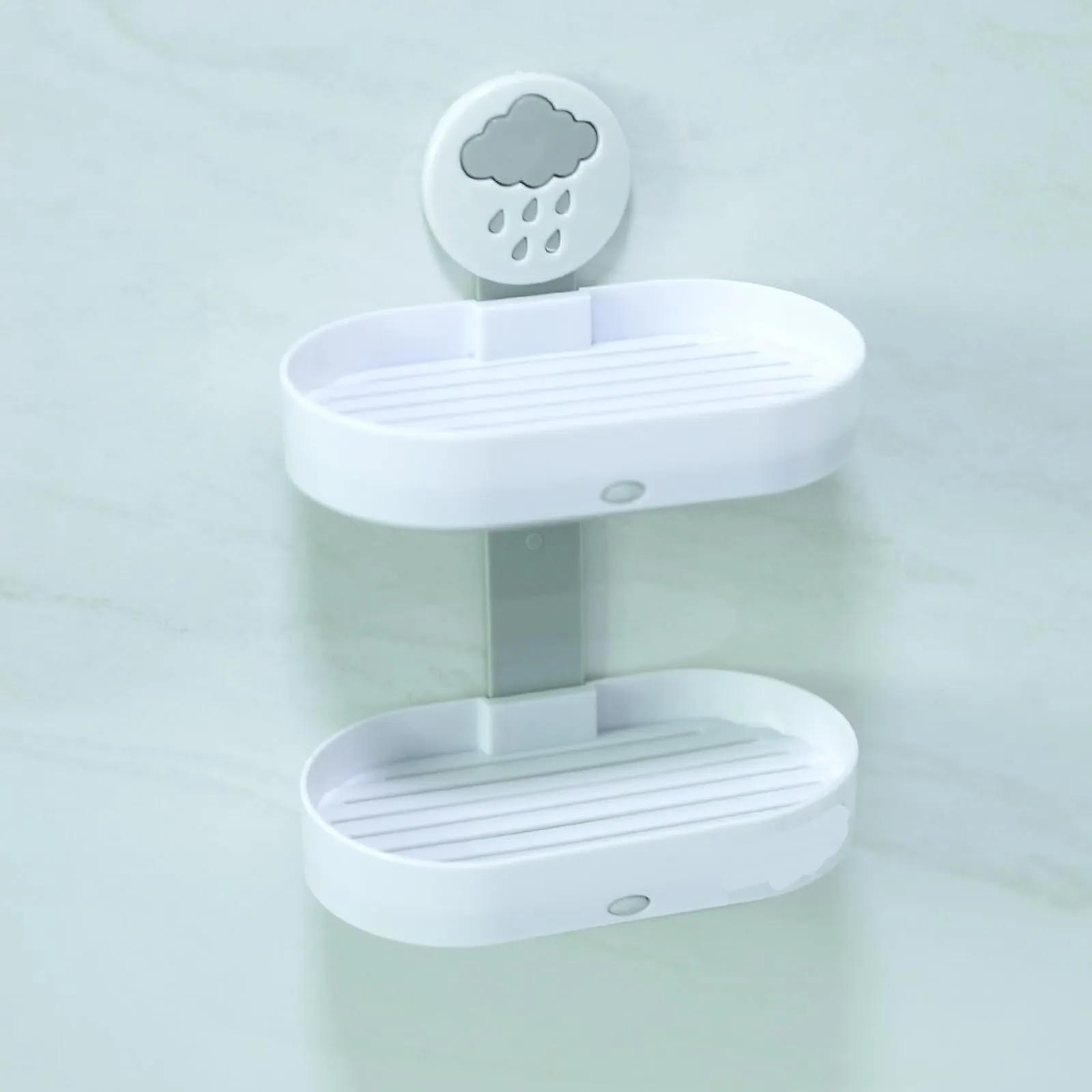Homestic Soap Holder | 2-Tier Bathroom Soap Tray | Soap Holder for Kitchen Sink | Wash Basin Soap Holder | Hanging Sink Organizer Plate | Self Adheshive Soap Holder | 9658WH | White