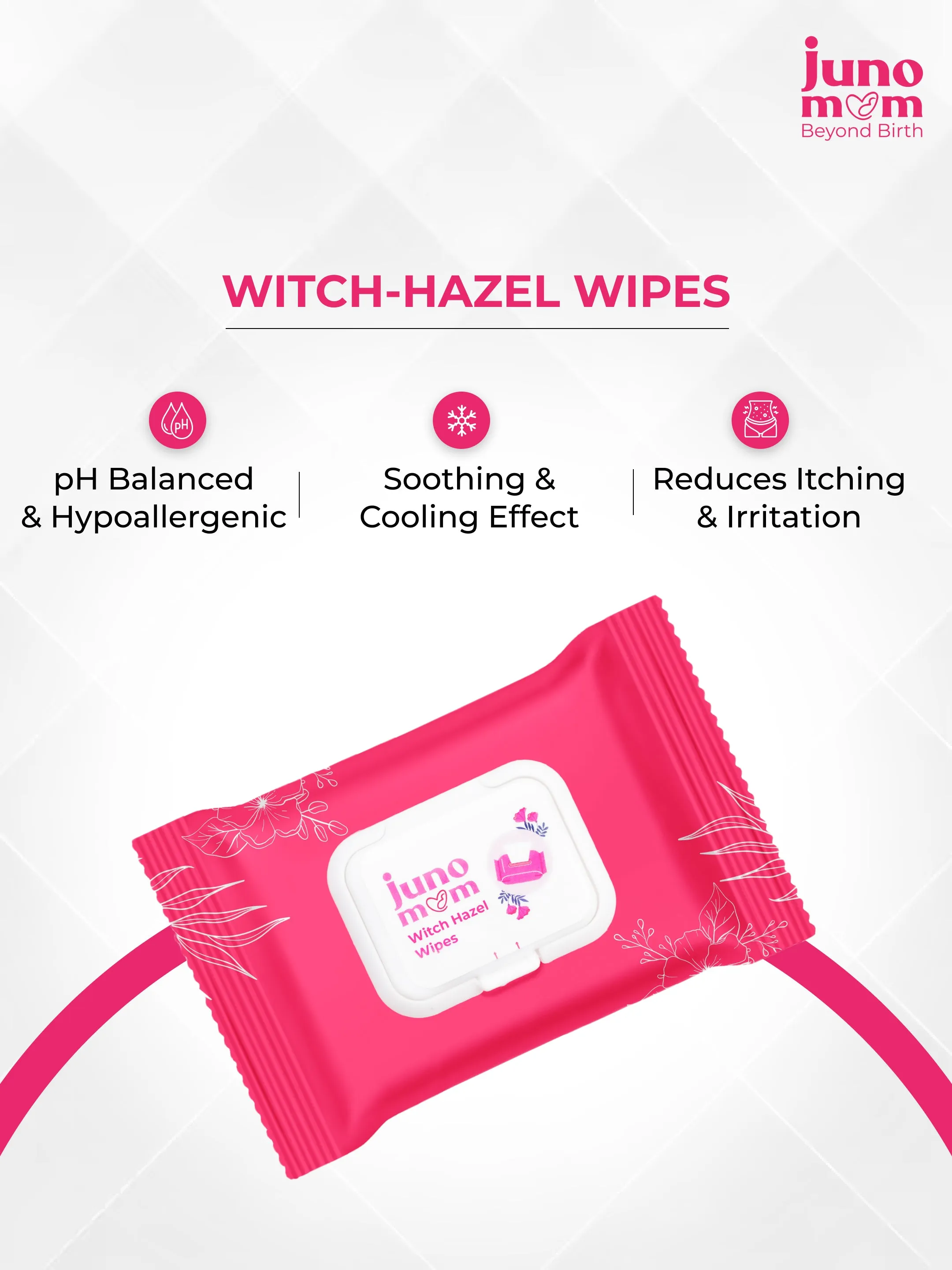 Juno Mom Witch-Hazel Wipes | 75 Pulls (Pack of 3) | Instant Cooling Wet Wipes