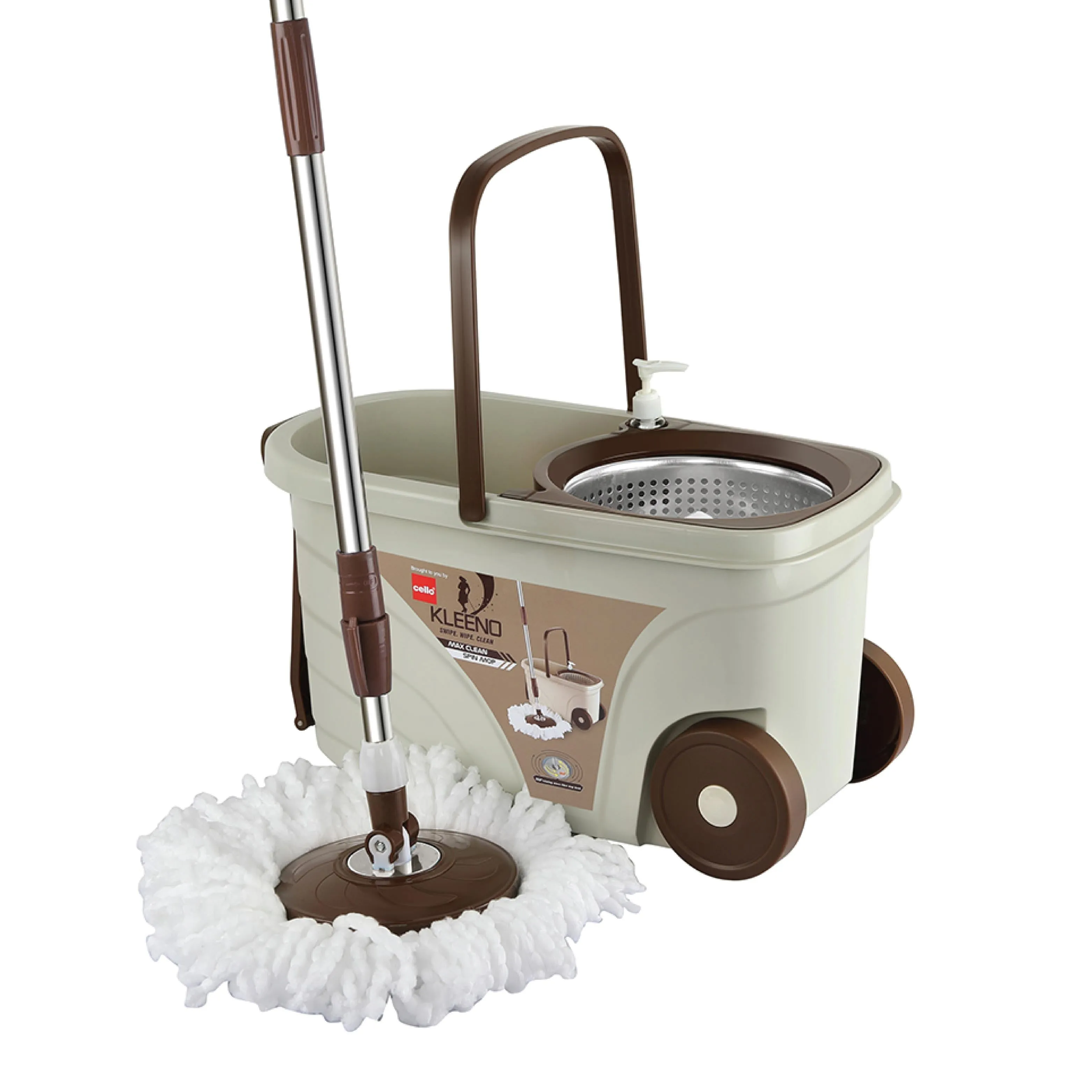 Kleeno Max Clean Deluxe Spin Mop Bucket with Soap Dispenser