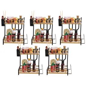 Kuber Industries 2-Layer Dish Drying Rack|Storage Rack for Kitchen Counter|Drainboard & Cutting Board Holder|Premium Utensils Basket Pack of 5 (Gold & Black)