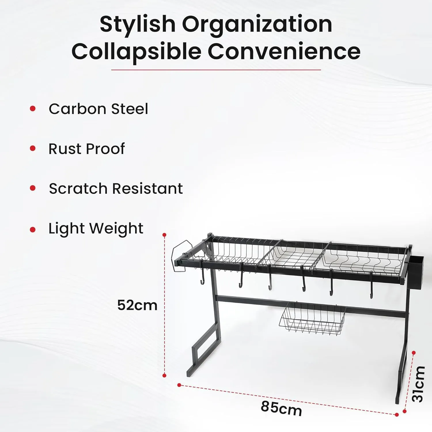 Kuber Industries Dish Drying Rack|Storage Rack for Kitchen Counter|Drainboard & Cutting Board Holder|Premium Utensils Basket Pack of 2 (Black)