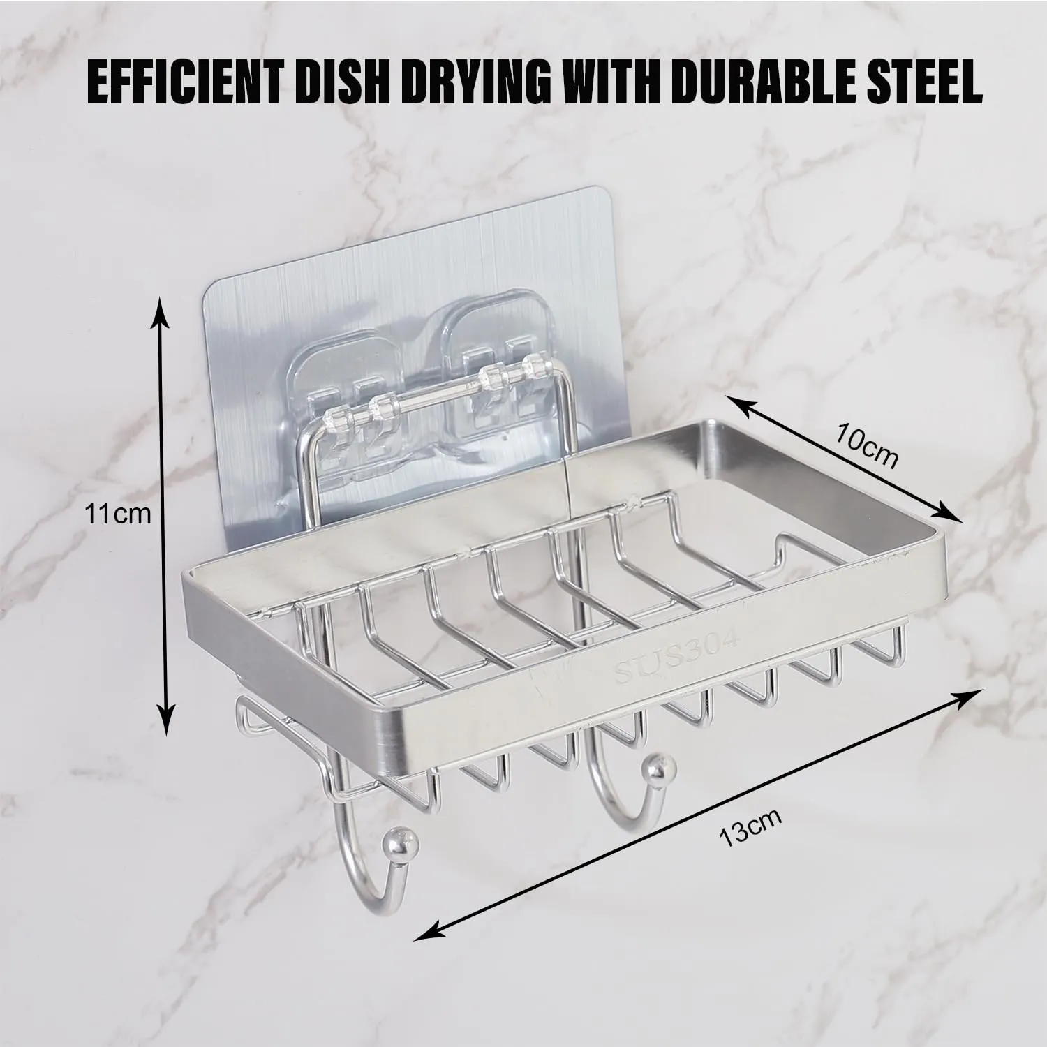 Kuber Industries Soap Holder | Wall Mounted Soap Dish Rack | Stainless Steel Wall Shelf for Kitchen-Bathroom | Dish Strainer Rack | JPJ1025 | Silver
