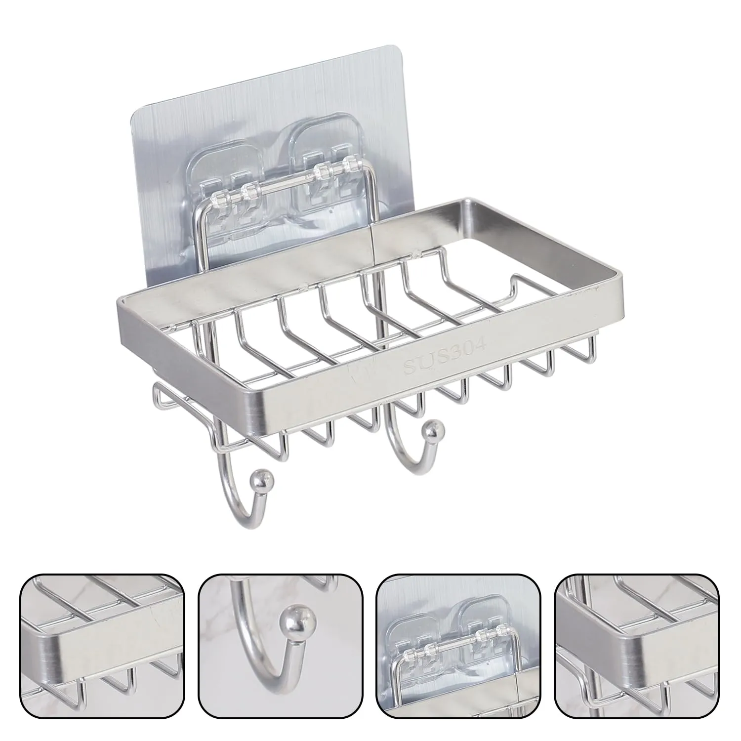 Kuber Industries Soap Holder | Wall Mounted Soap Dish Rack | Stainless Steel Wall Shelf for Kitchen-Bathroom | Dish Strainer Rack | JPJ1025 | Silver
