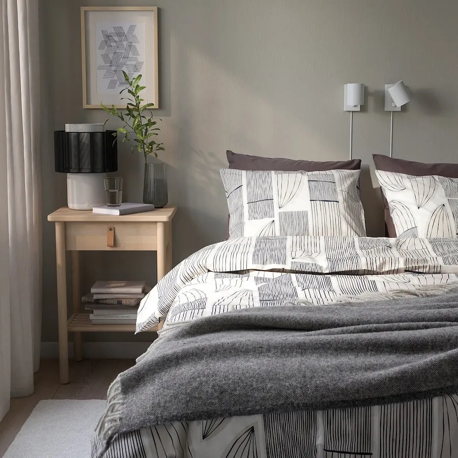 Linen set Ikea Bergkorsort Lined Sheet And 2 Pillowcases - 3 pieces, 240x220/50x60 cm, white/gray