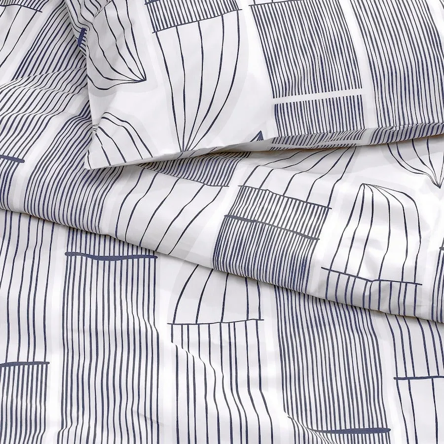 Linen set Ikea Bergkorsort Lined Sheet And 2 Pillowcases - 3 pieces, 240x220/50x60 cm, white/gray