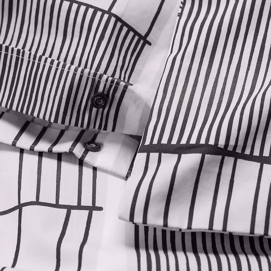 Linen set Ikea Bergkorsort Lined Sheet And 2 Pillowcases - 3 pieces, 240x220/50x60 cm, white/gray