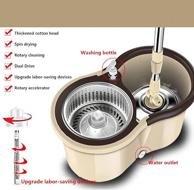 Microfiber Spin Mop & Bucket Floor Cleaning System - 360° Rotating Stainless Steel Mop with Dispenser & Plug, Wet or Dry Dual Use, Durable Floor Mop for Home Office Kitchen