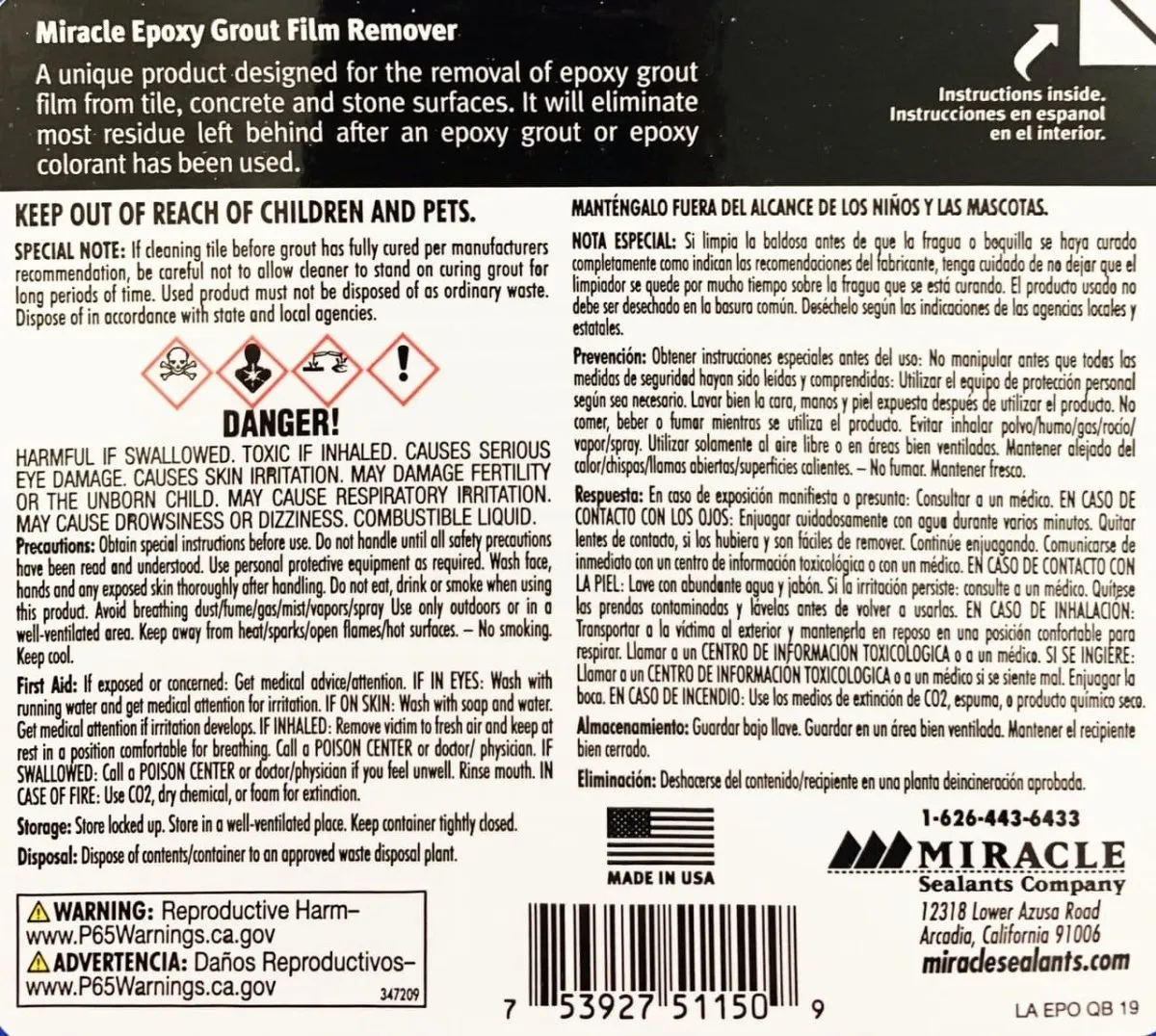 Miracle Epoxy Grout Film Remover - Case of 4