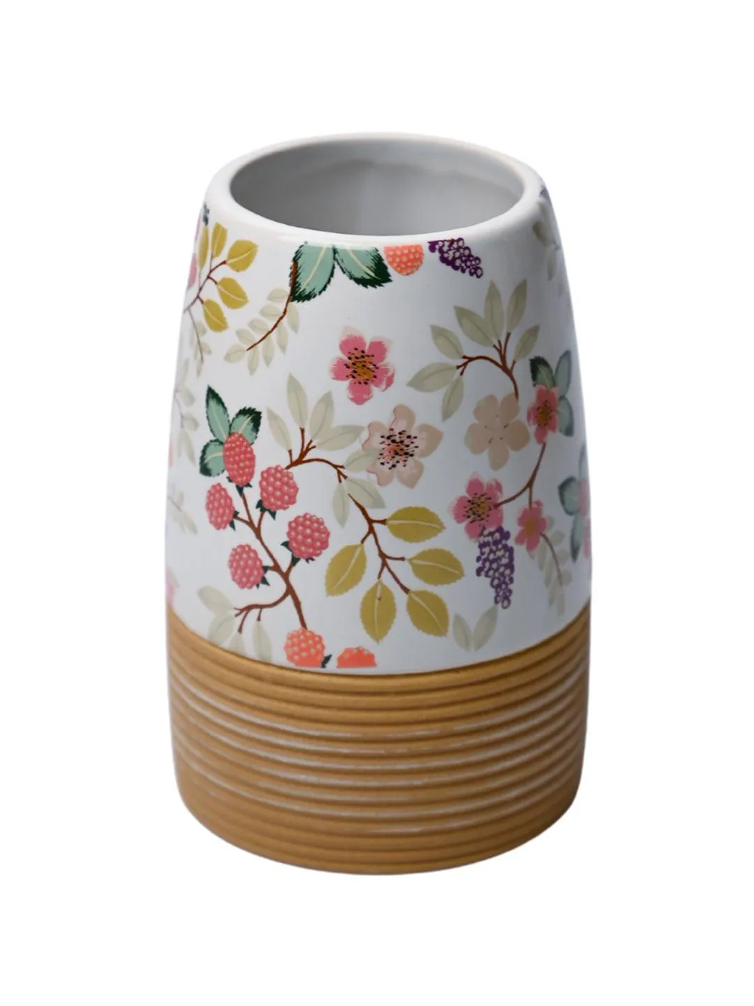Multicolor Ceramic Cylindrical Bathroom Set Of 4 - Floral Design, Bath Accessories