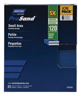 Norton ProSand 82084 Sanding Sponge, 4-1/2 in L, 2-11/16 in W, 120 Grit, Medium, Aluminum Oxide Abrasive :PK  6: QUANTITY: 1